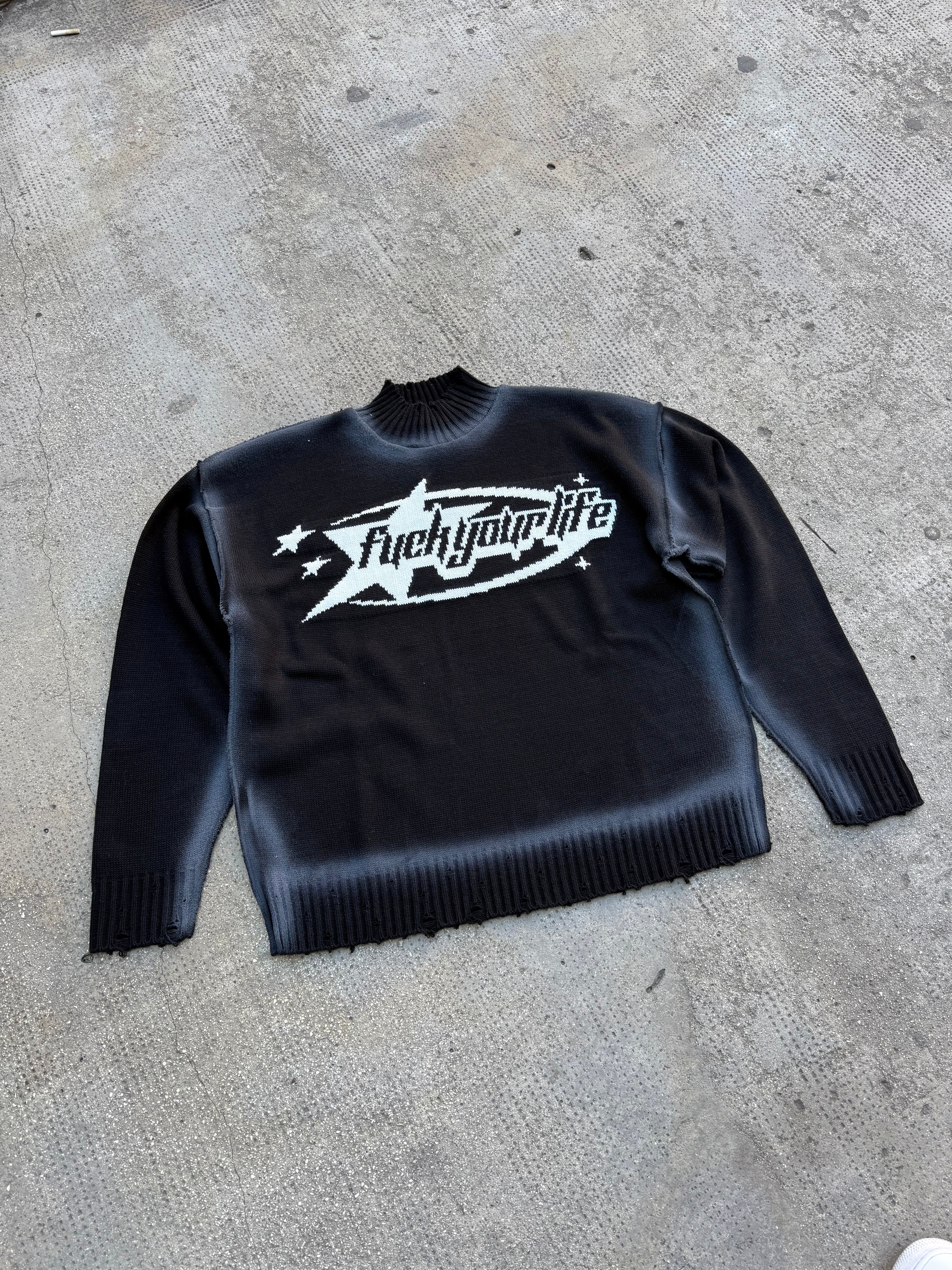 Maglione Spray Logato Sfilacciato Black