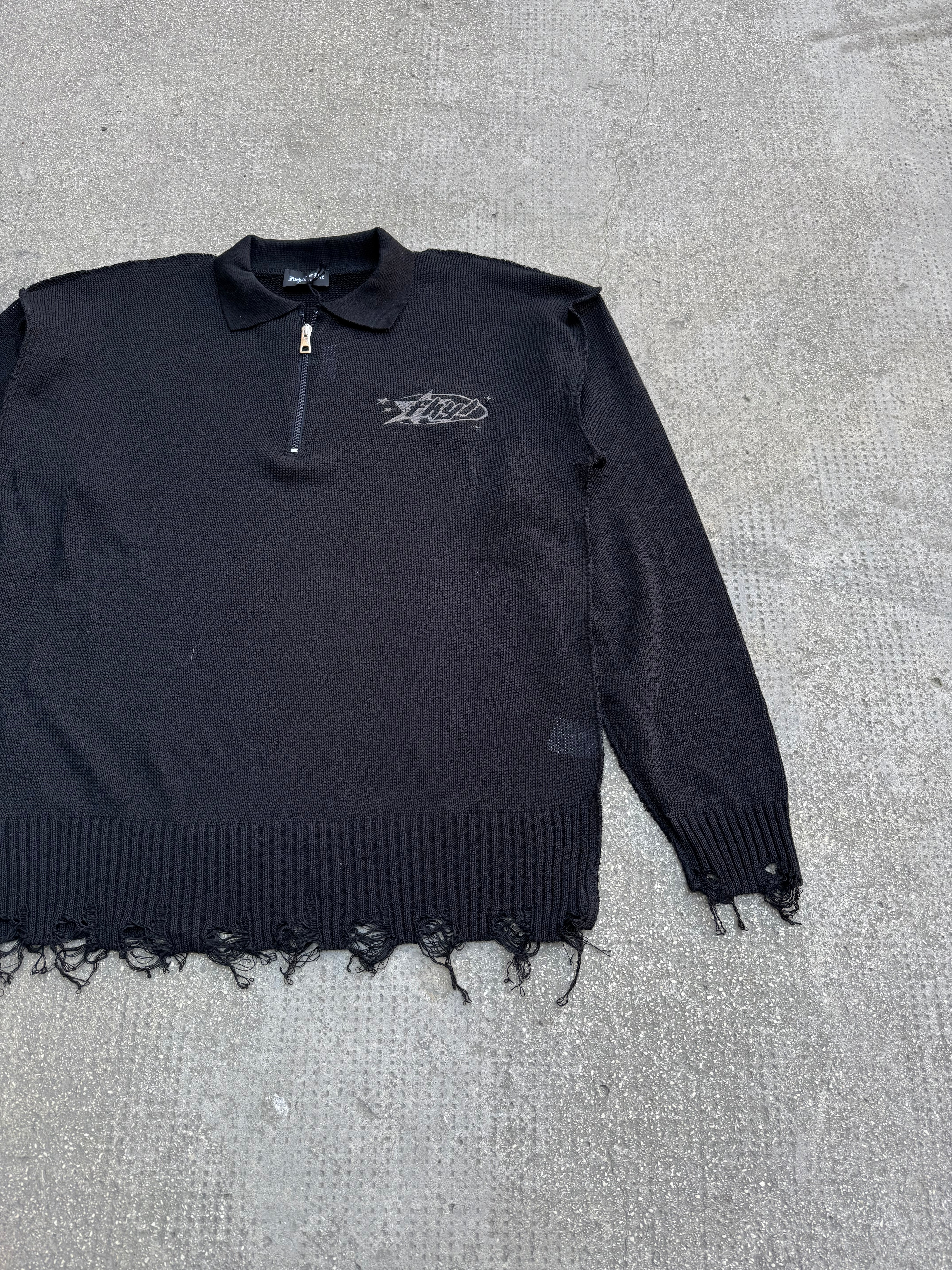 Polo in filo Zip Ricamata Black