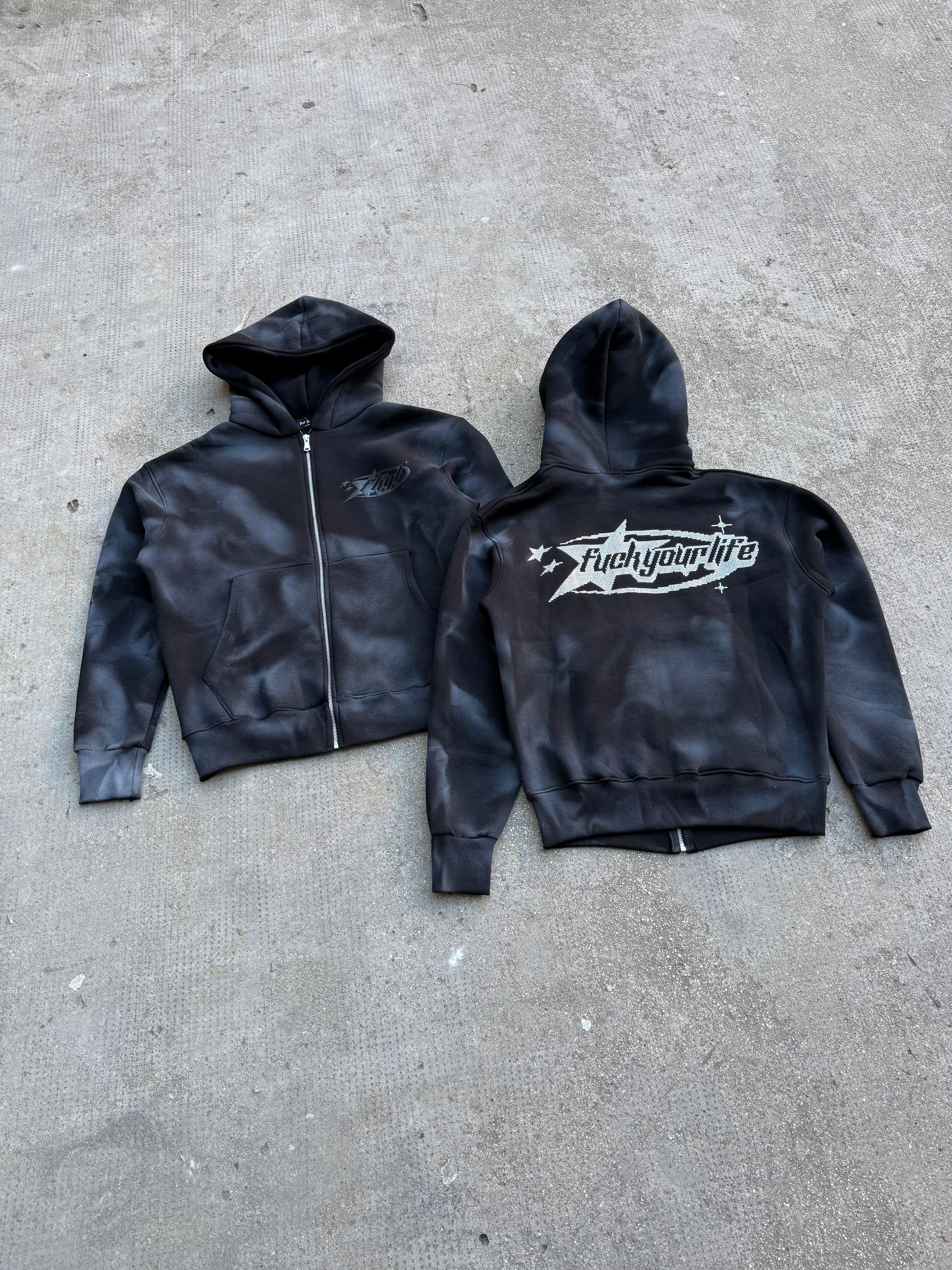 Hoodie Zip Sfumata BRILLANTINATA Black