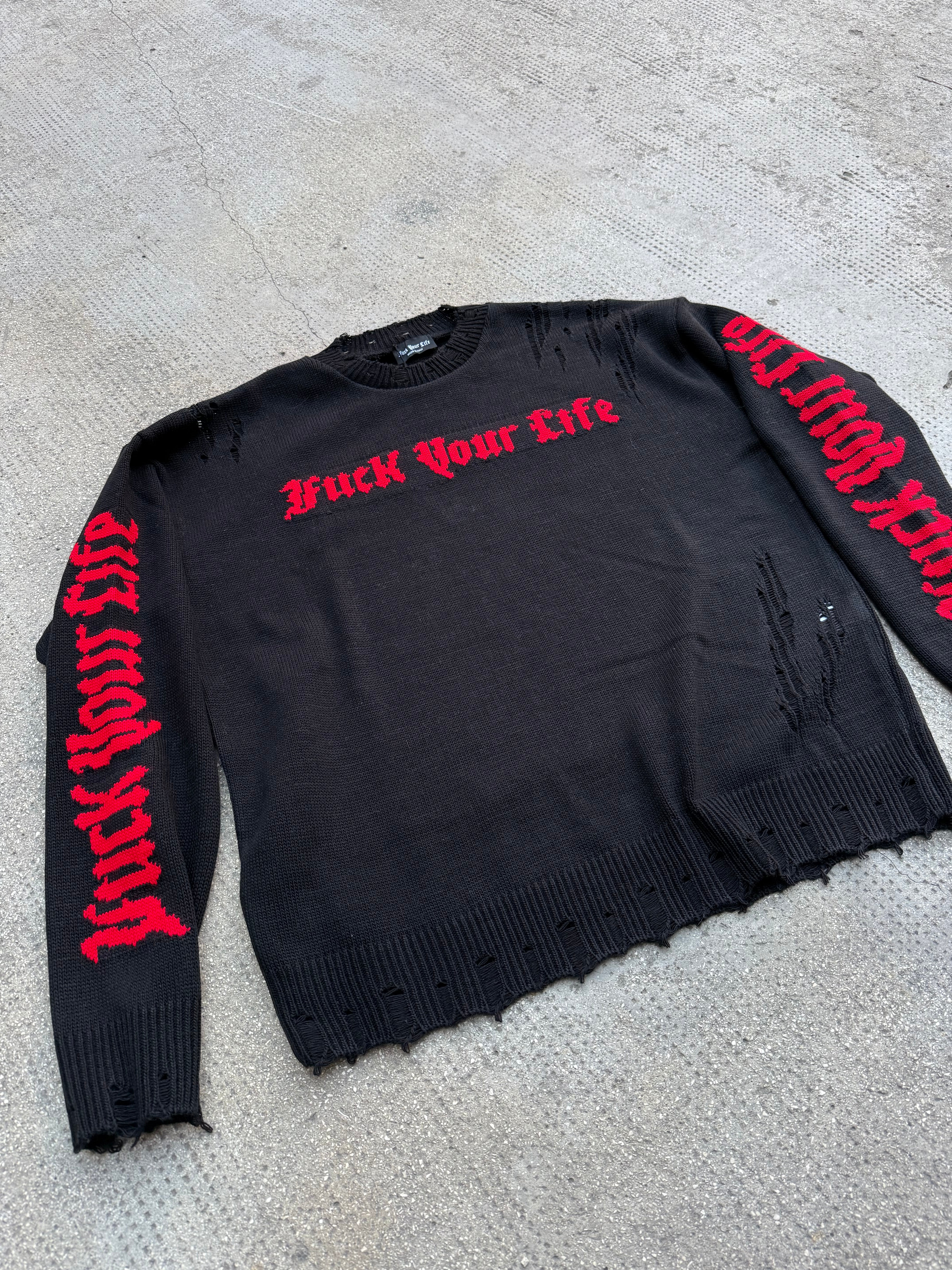 Maglione Logato Sfilacciato Black-Red