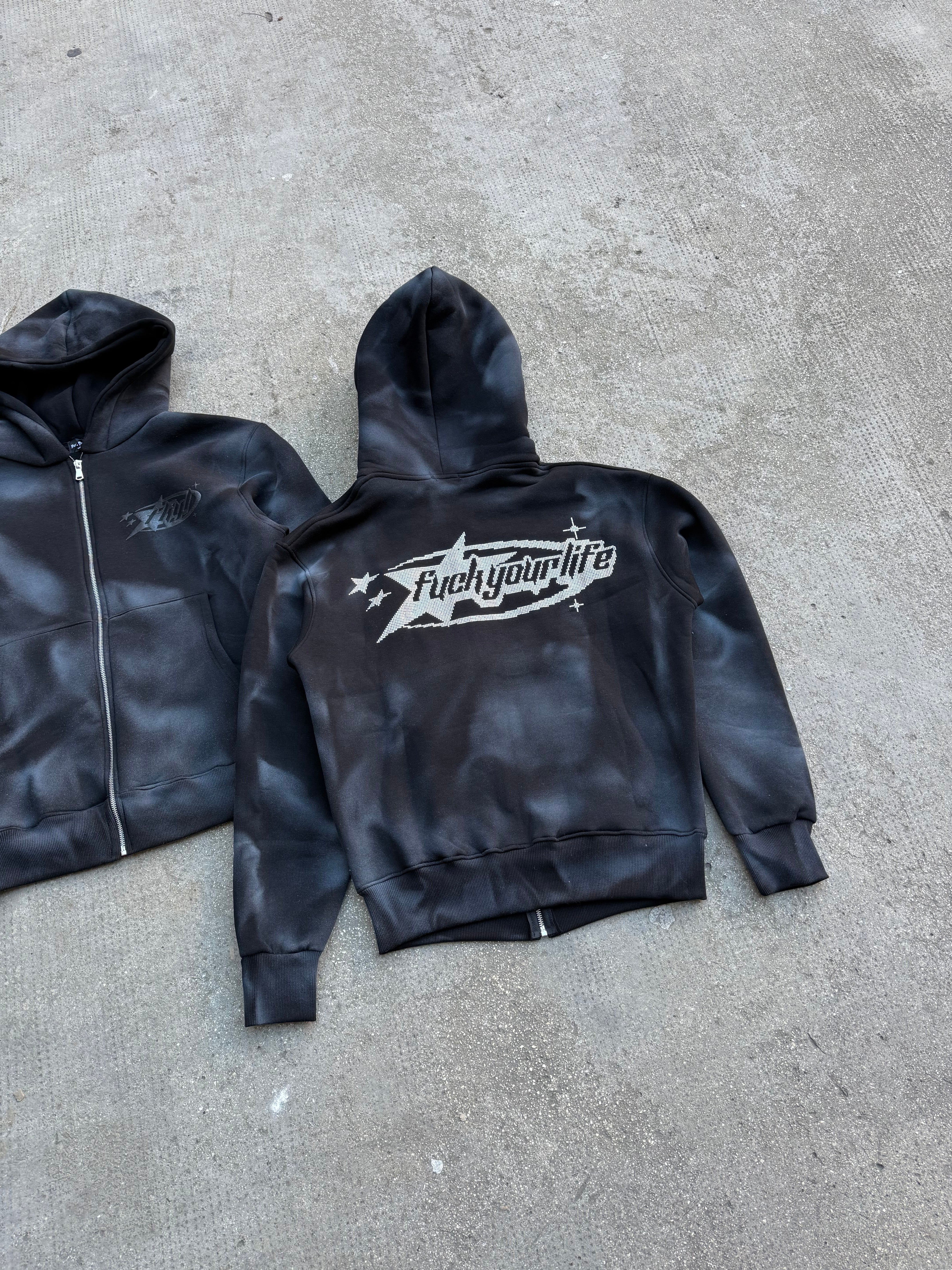 Hoodie Zip Sfumata BRILLANTINATA Black