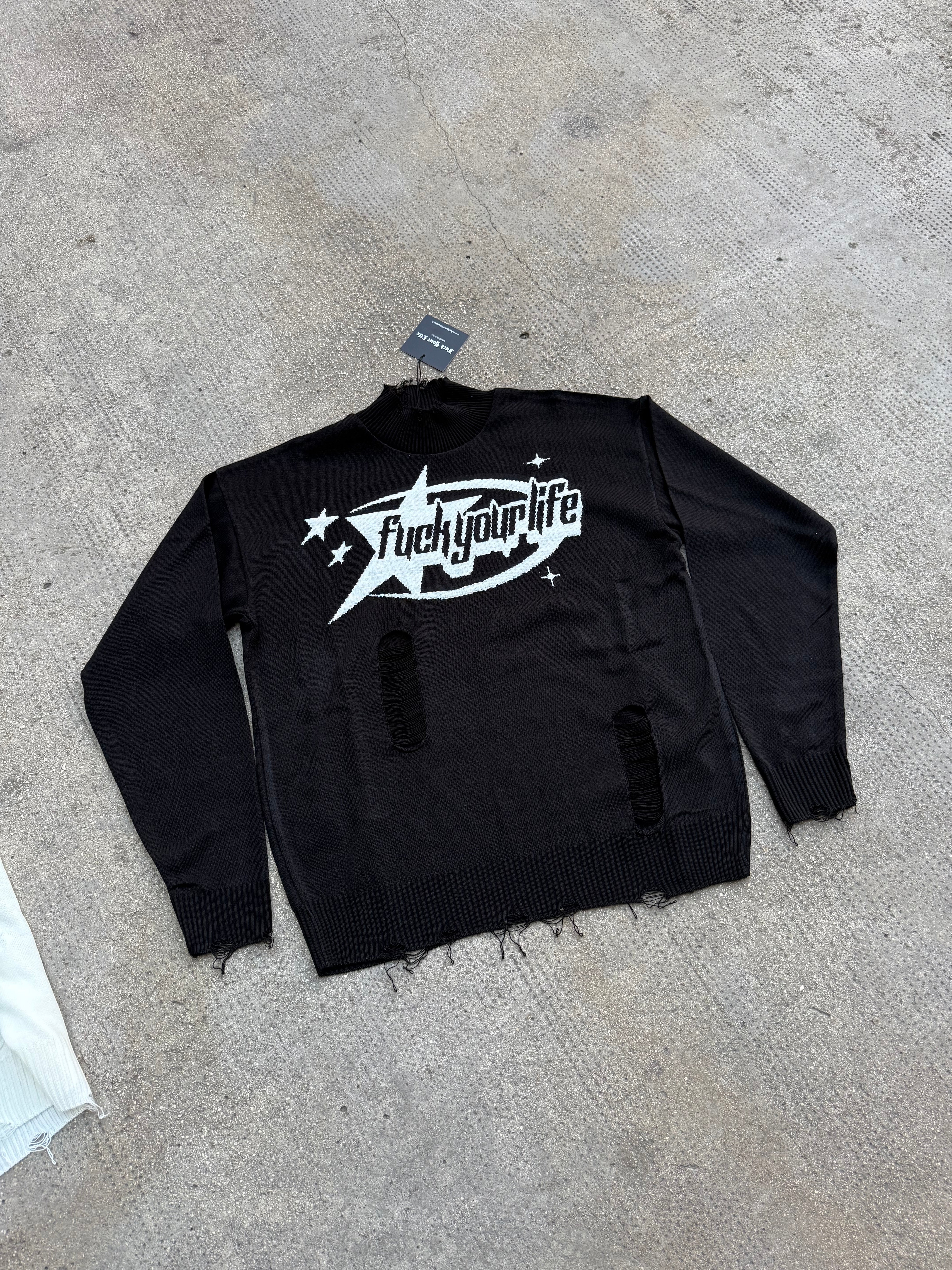 Maglione Logato Sfilacciato Black