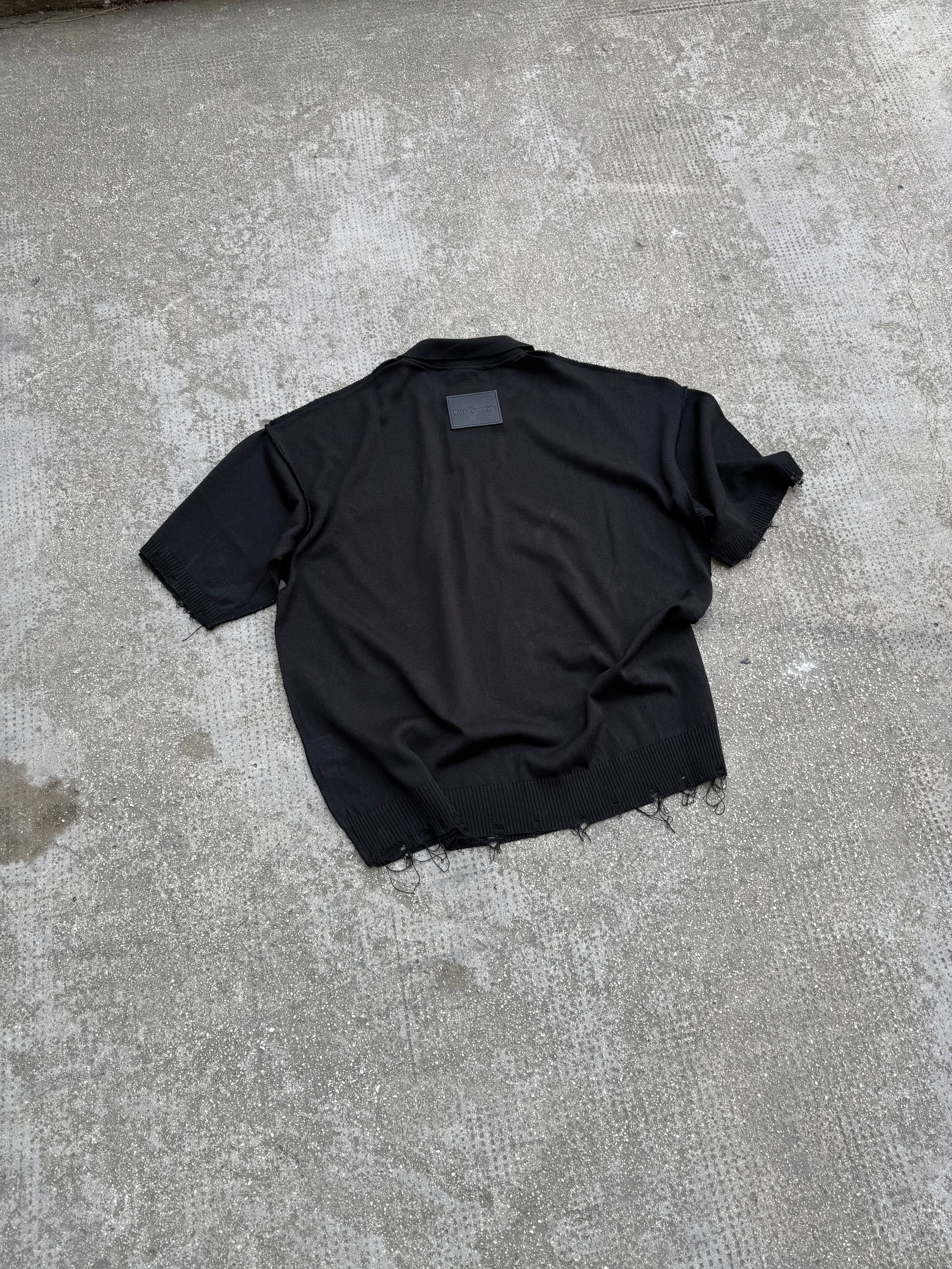 Polo in filo Zip Ricamata Black