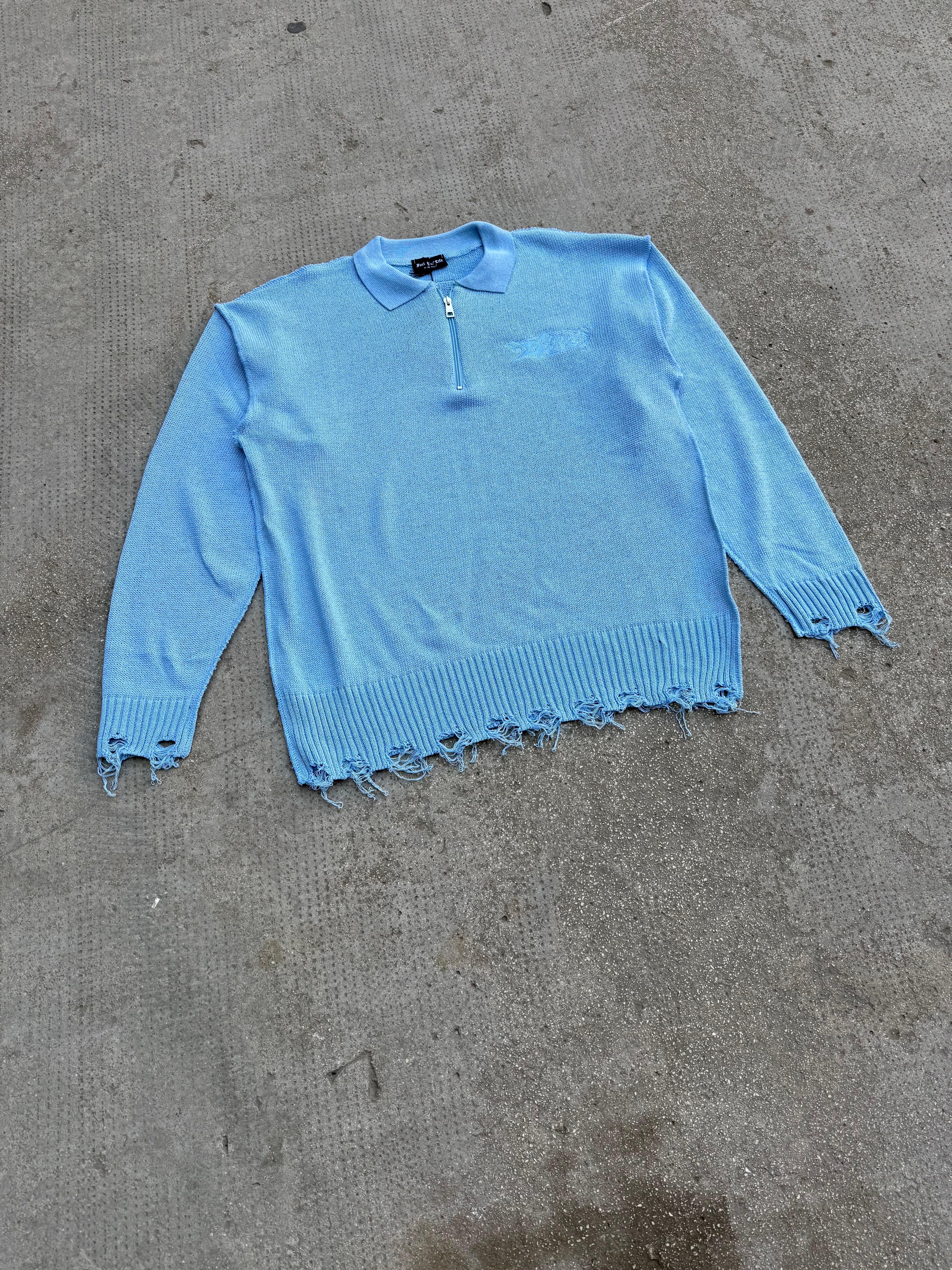 Polo in filo Zip Ricamata Light-Blue