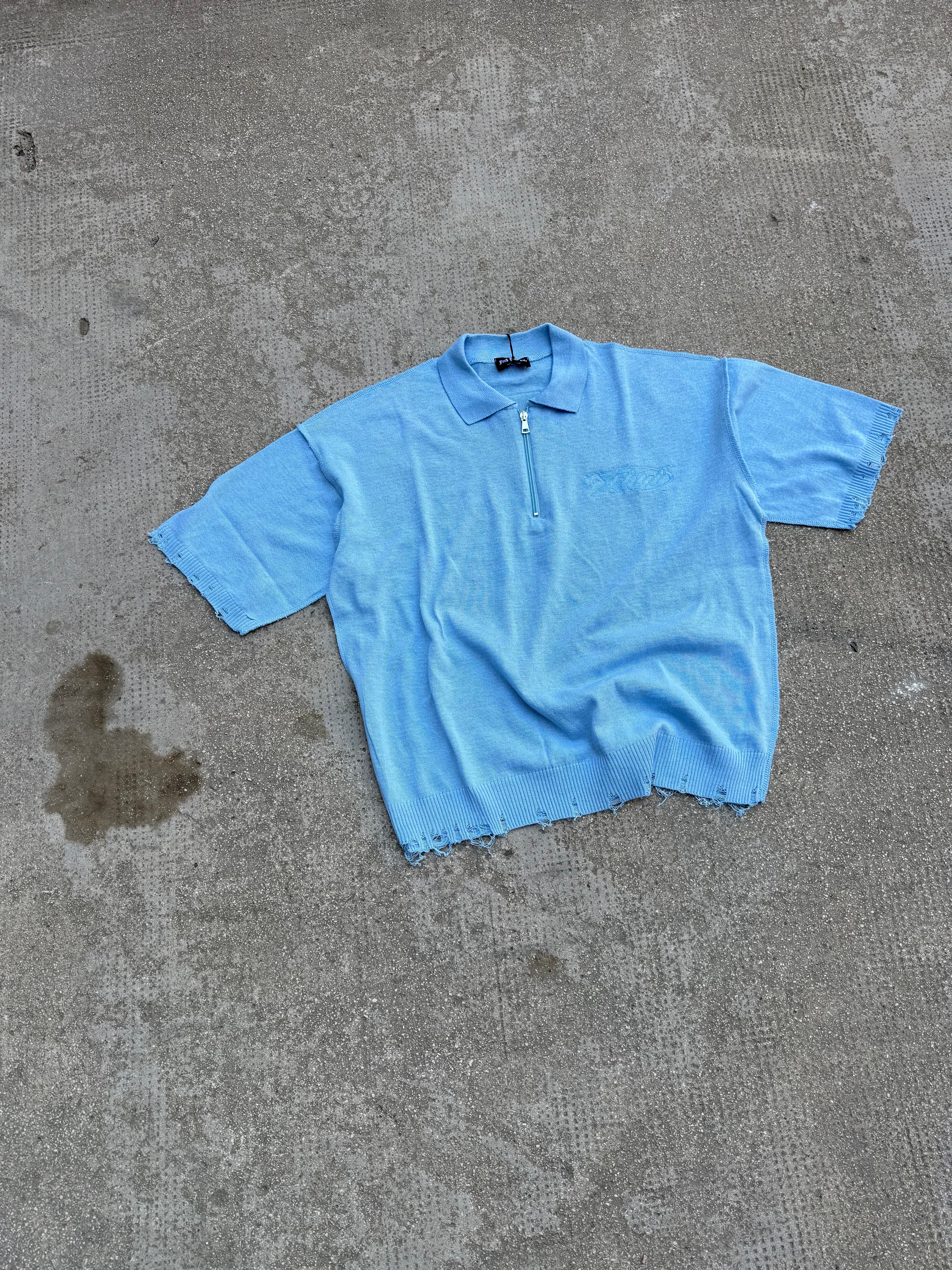 Polo in filo Zip Ricamata Light-Blue