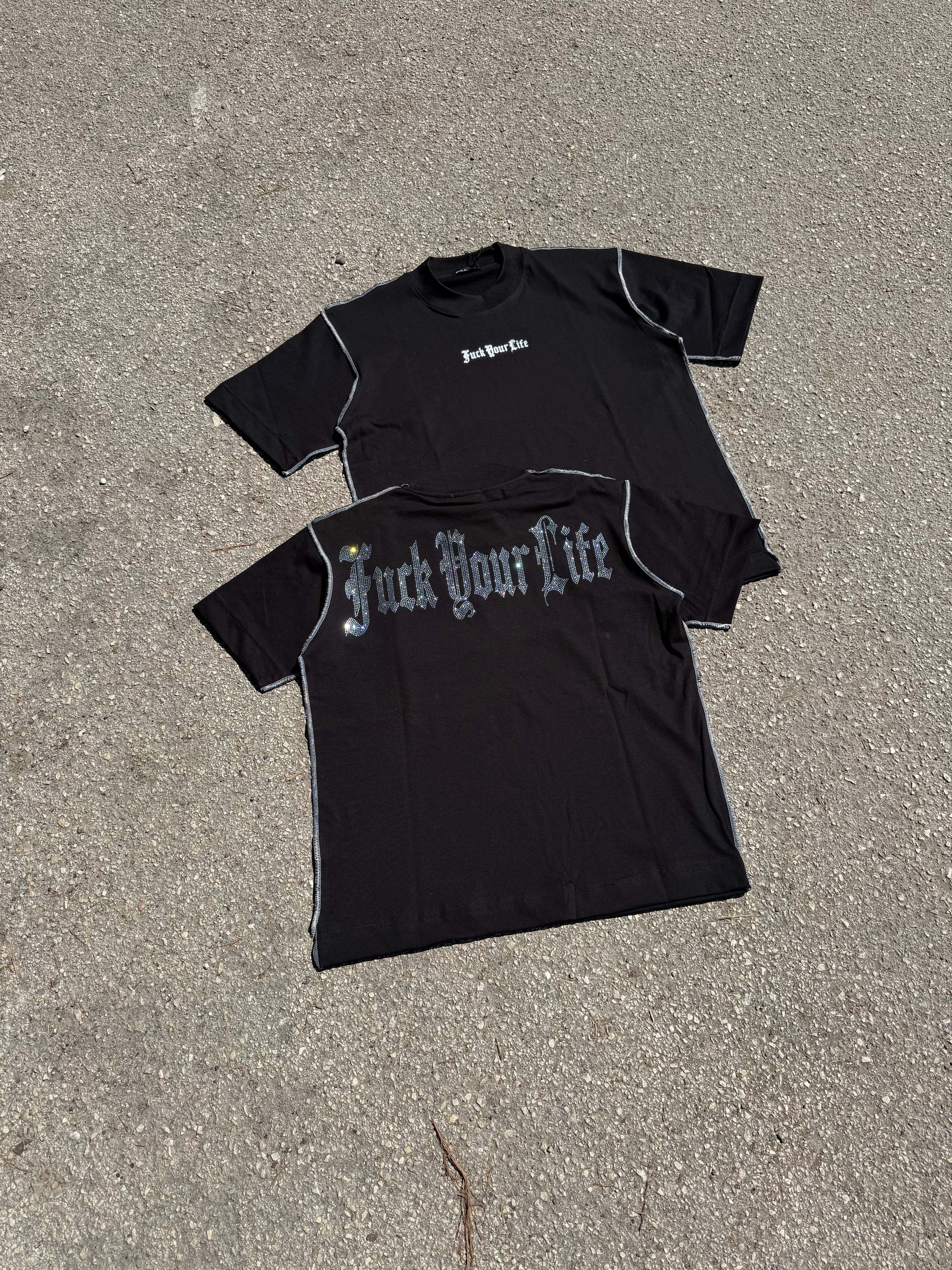 T-shirt Cuciture Brillantinata Black