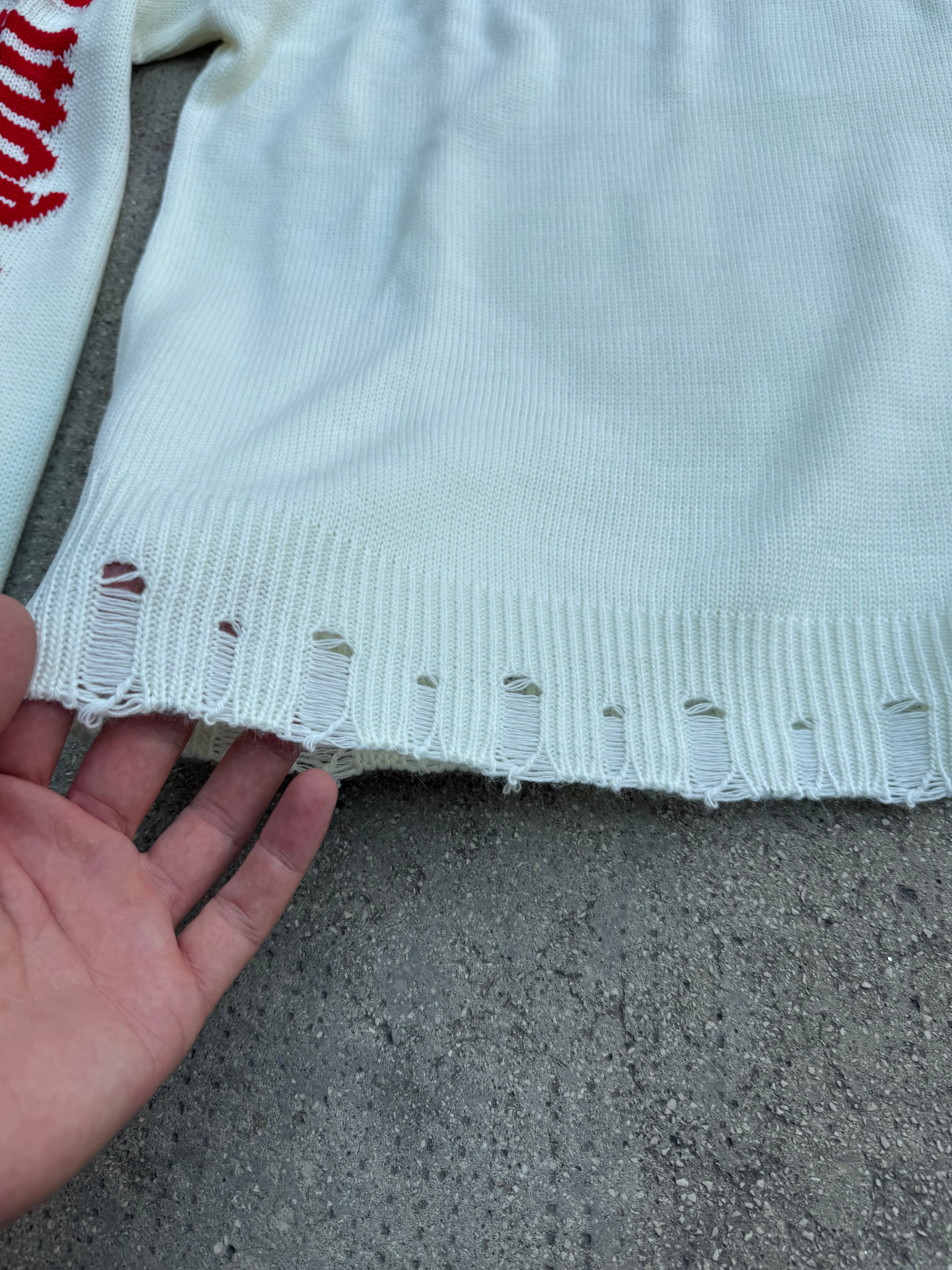 Maglione Logato Sfilacciato White-Red