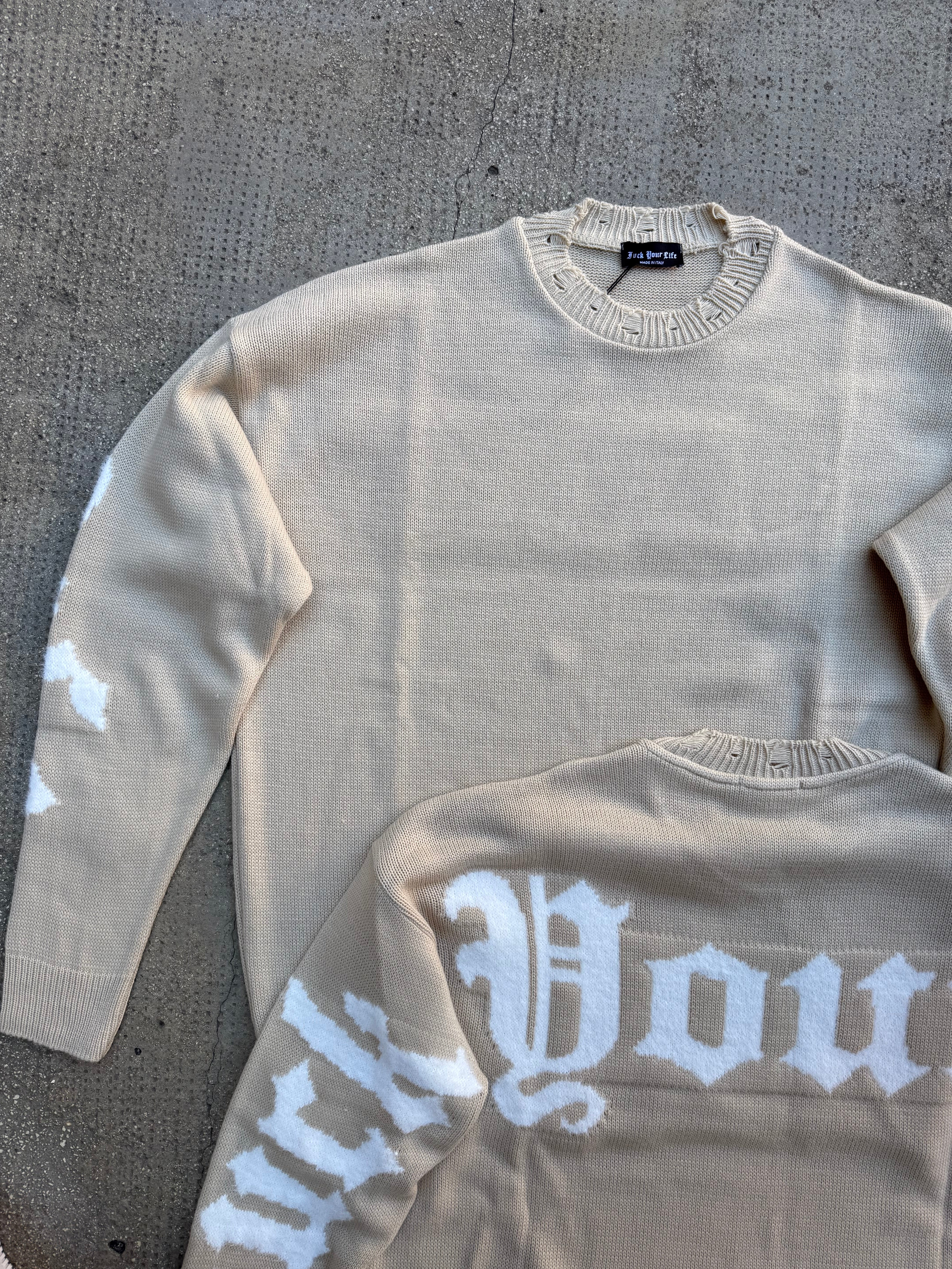 Maglione Teddy Logato Sfilacciato Safari