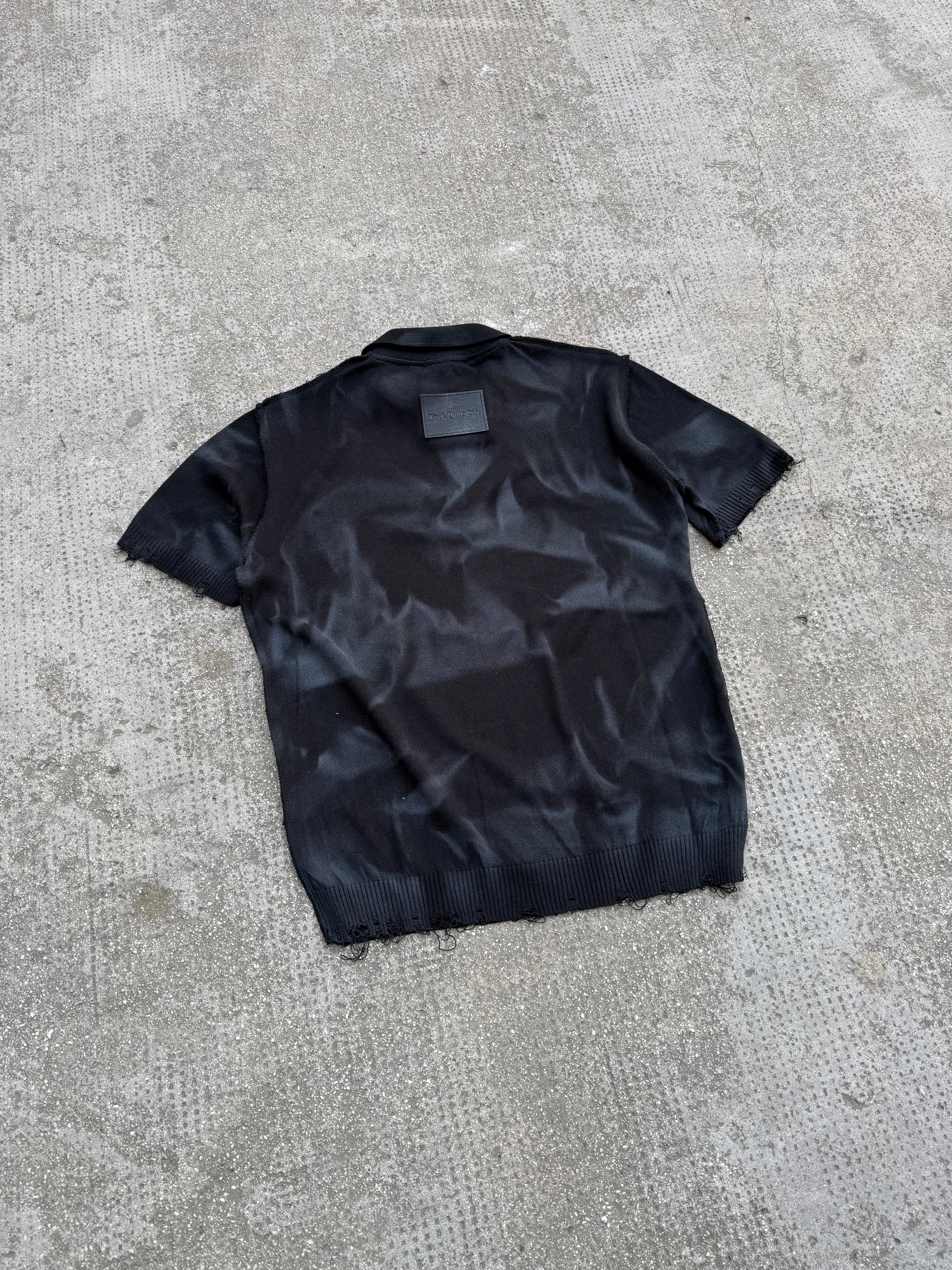 10-16 ANNI Polo in filo Zip Ricamata Black Sfumata
