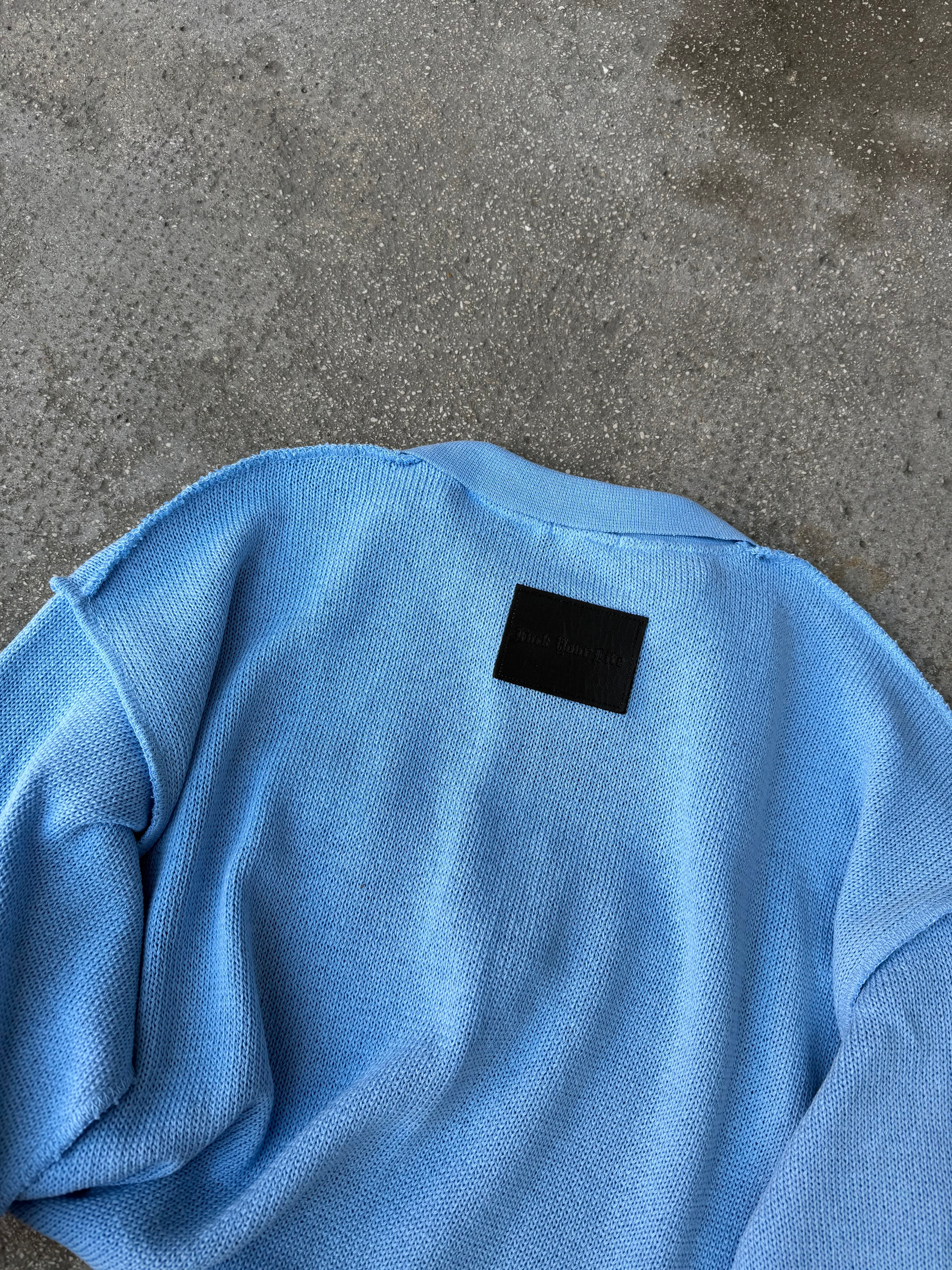 Polo in filo Zip Ricamata Light-Blue