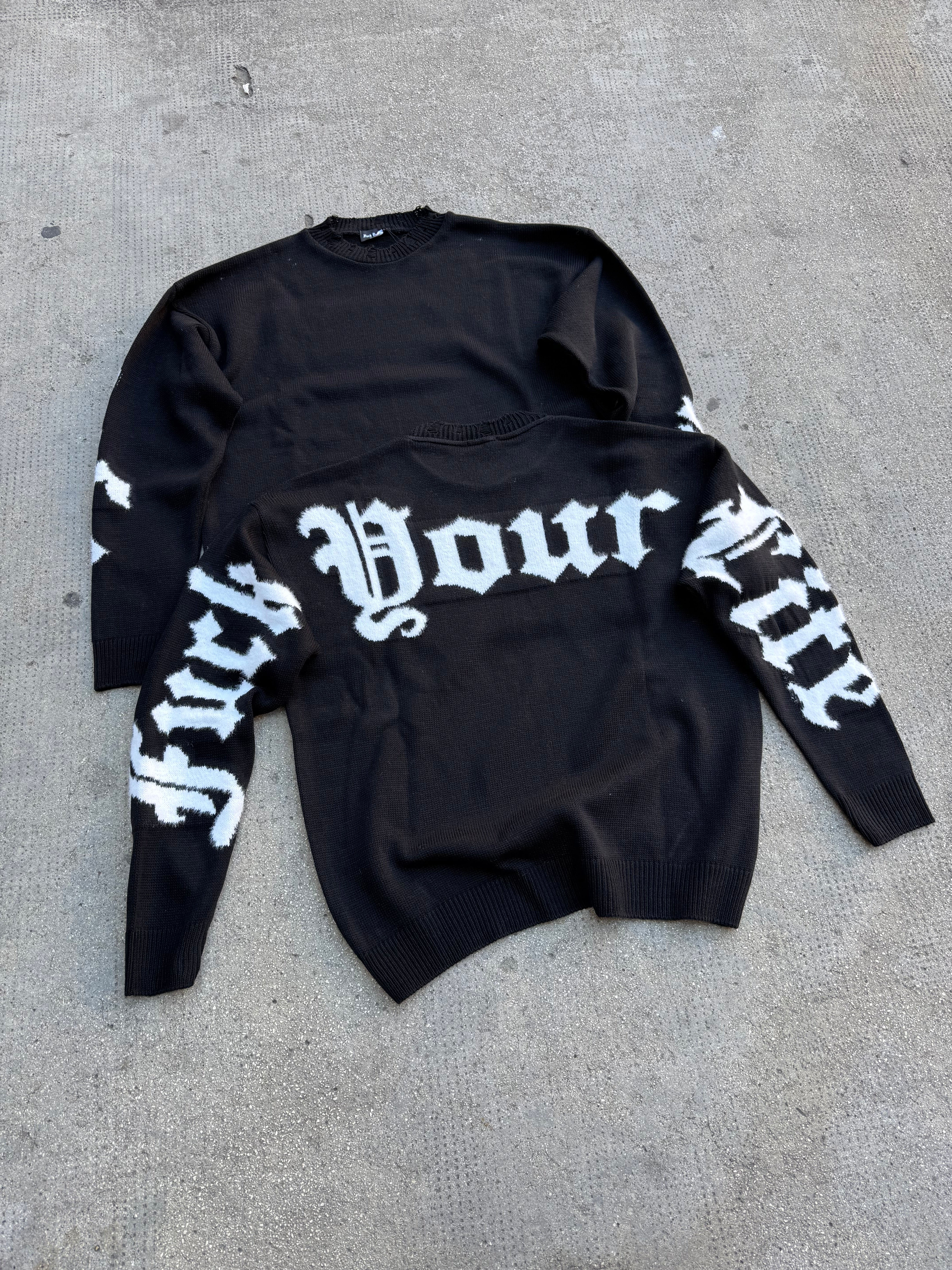 Maglione Teddy Logato Sfilacciato Black