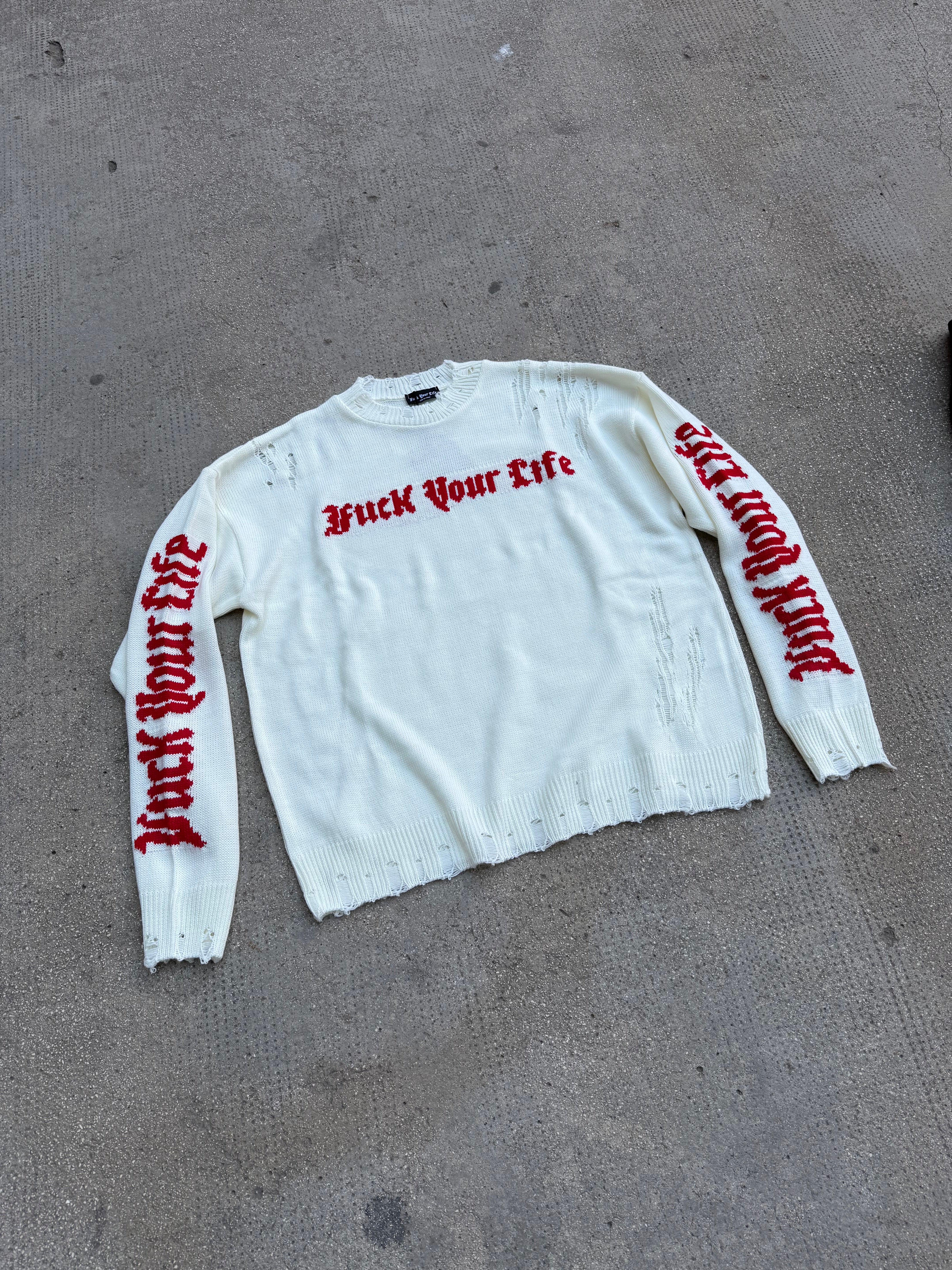 Maglione Logato Sfilacciato White-Red
