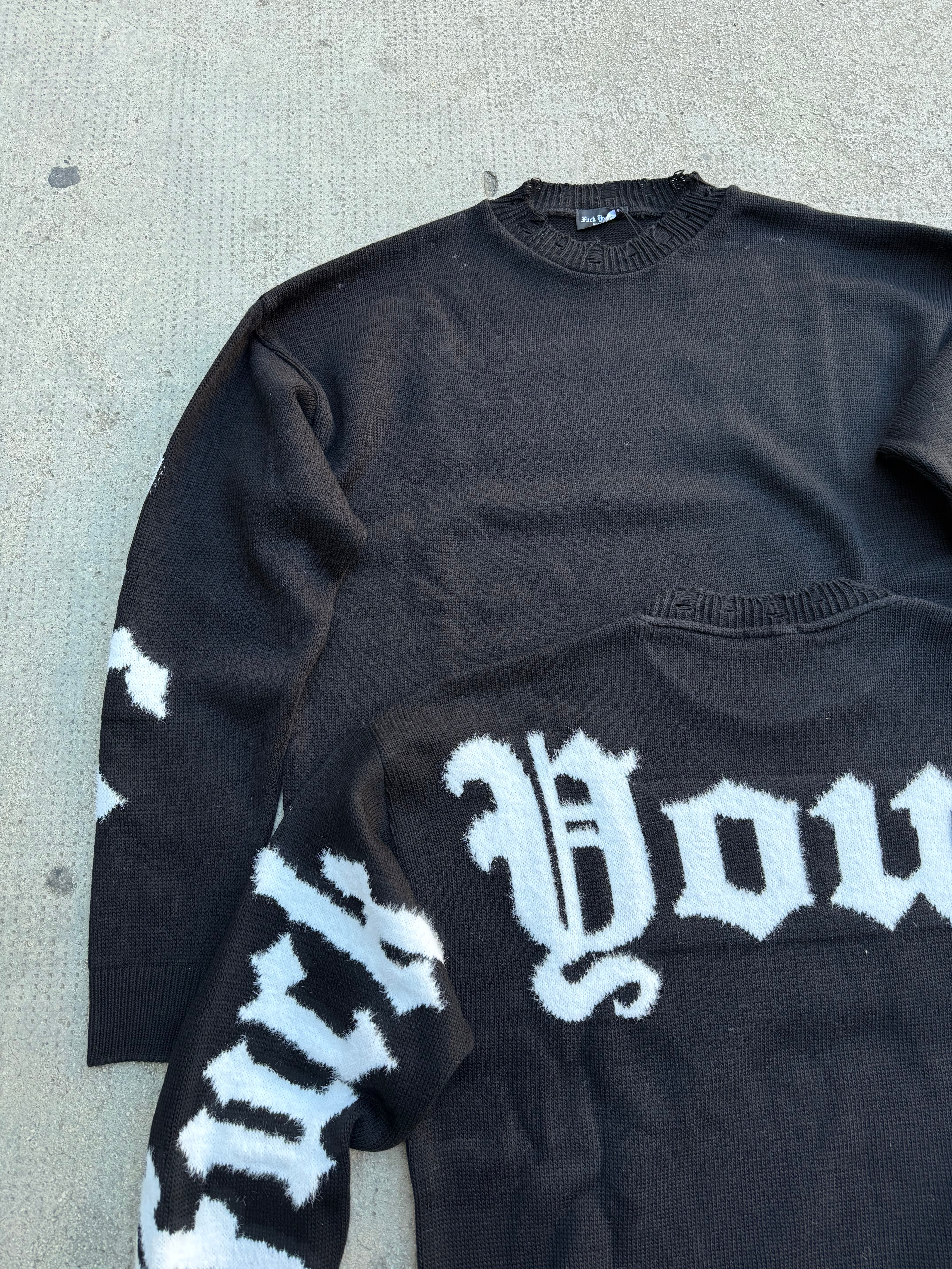 Maglione Teddy Logato Sfilacciato Black