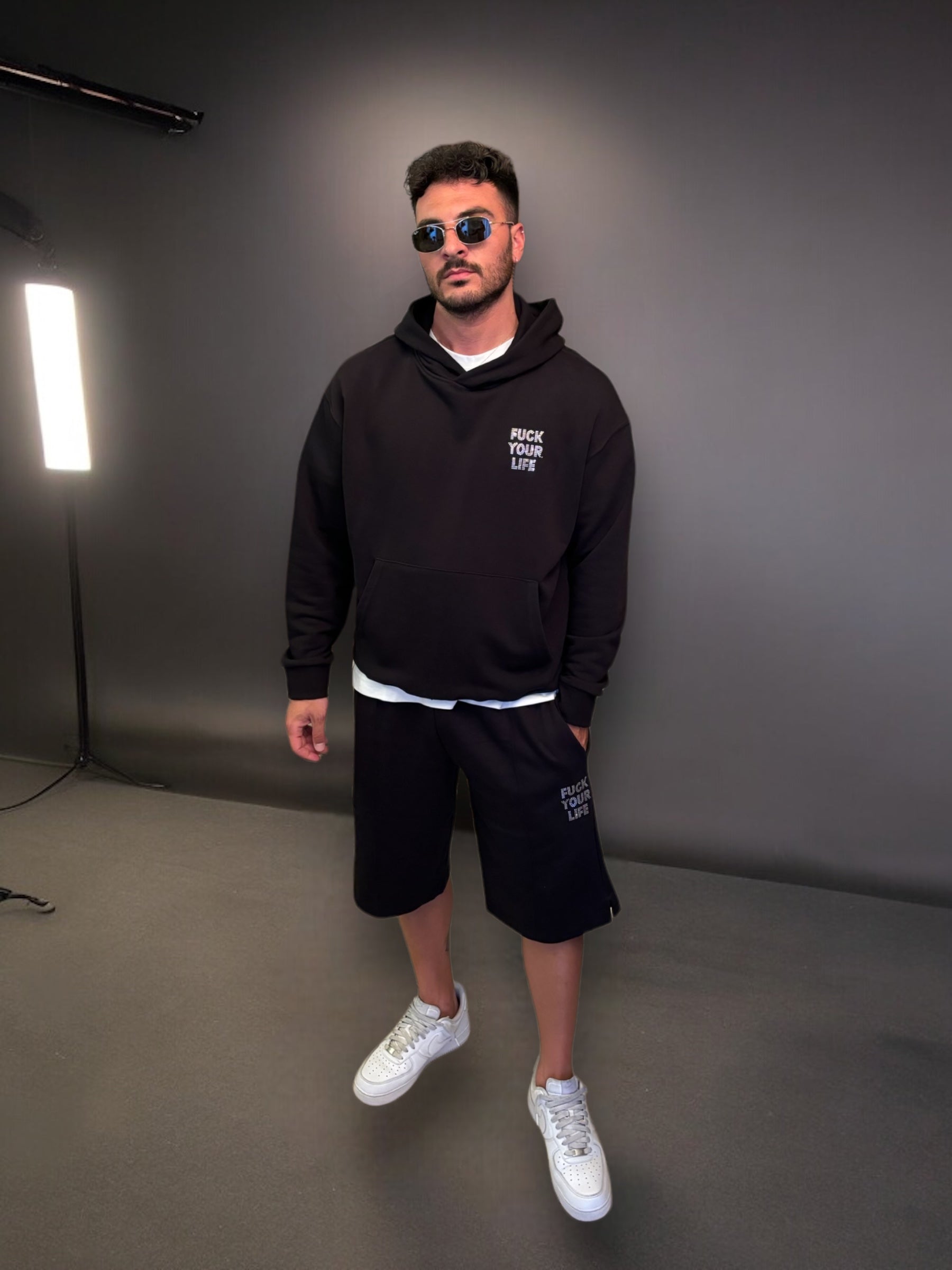 Completo Strass Hoodie + Shorts Limited Edition FYL Black