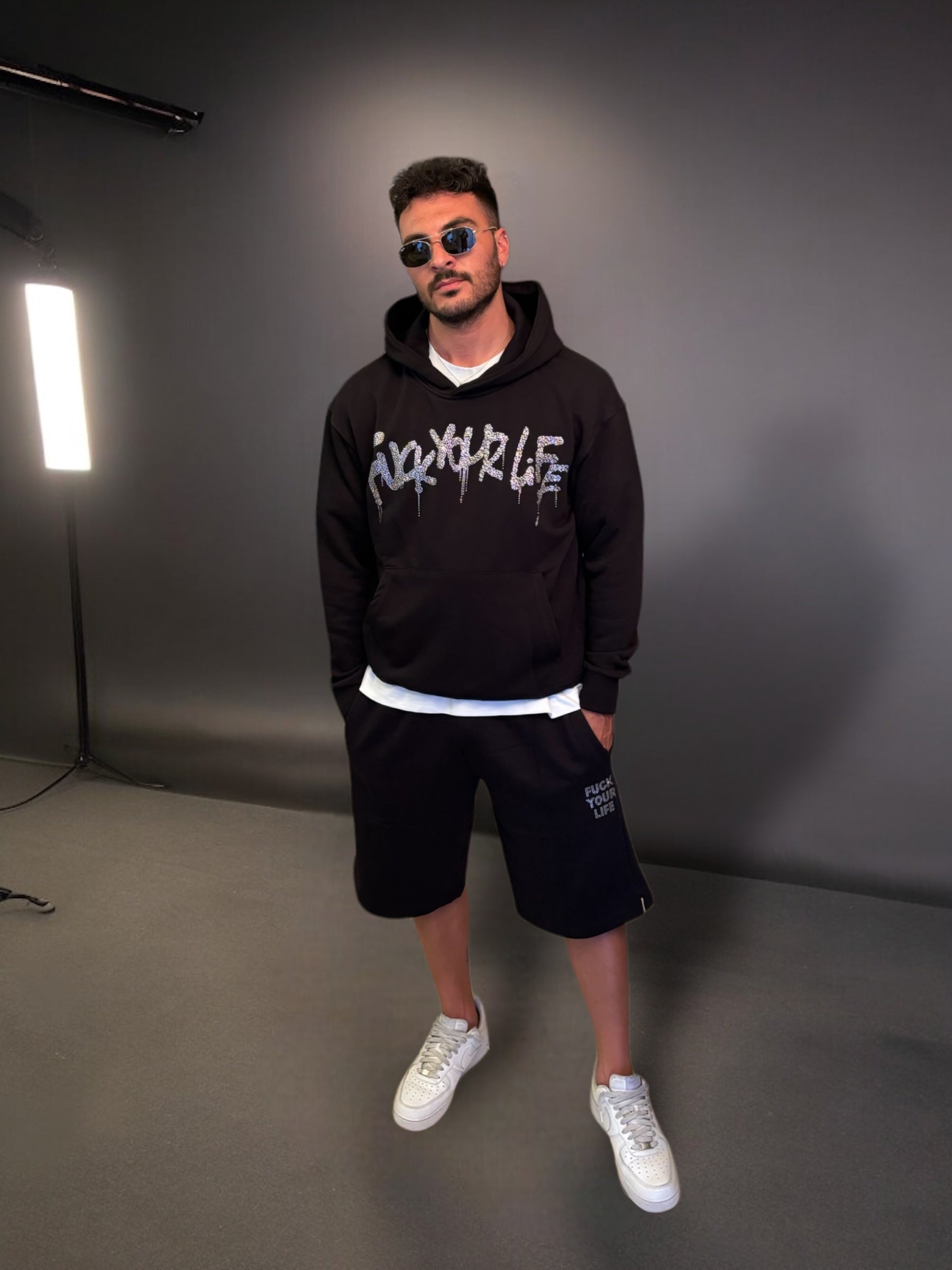 Completo Strass Hoodie + Shorts FYL Black