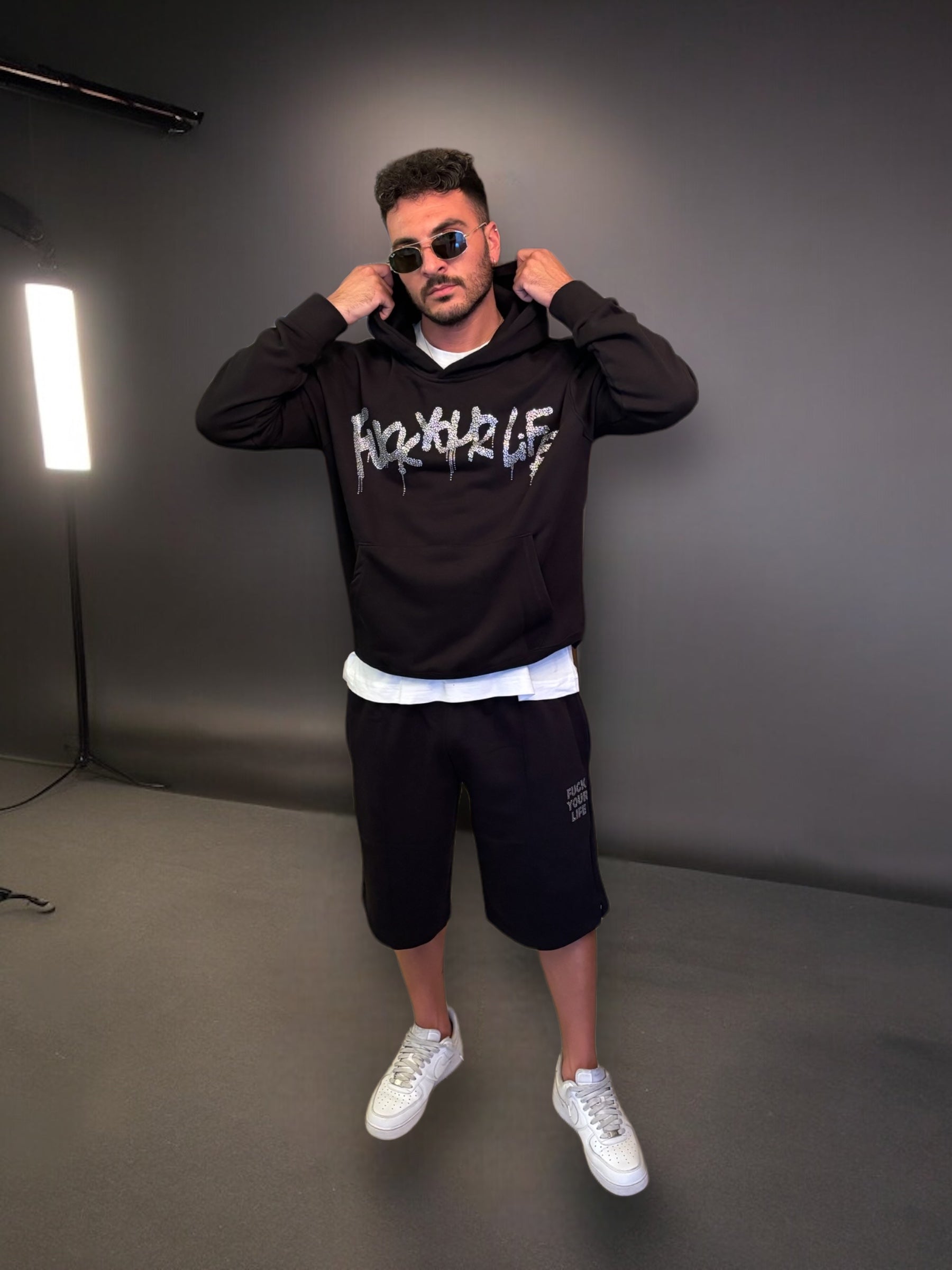 Completo Strass Hoodie + Shorts FYL Black