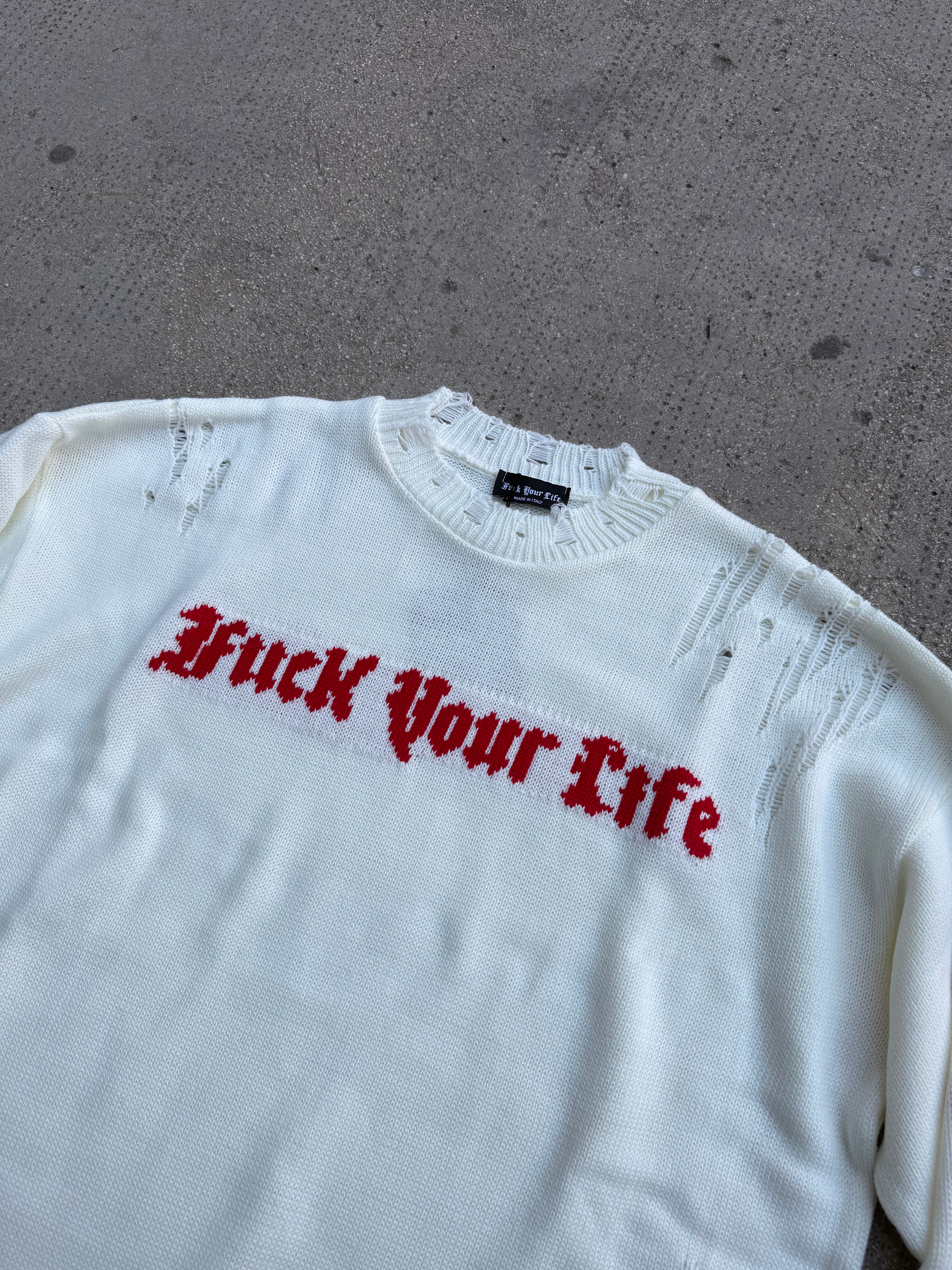 Maglione Logato Sfilacciato White-Red
