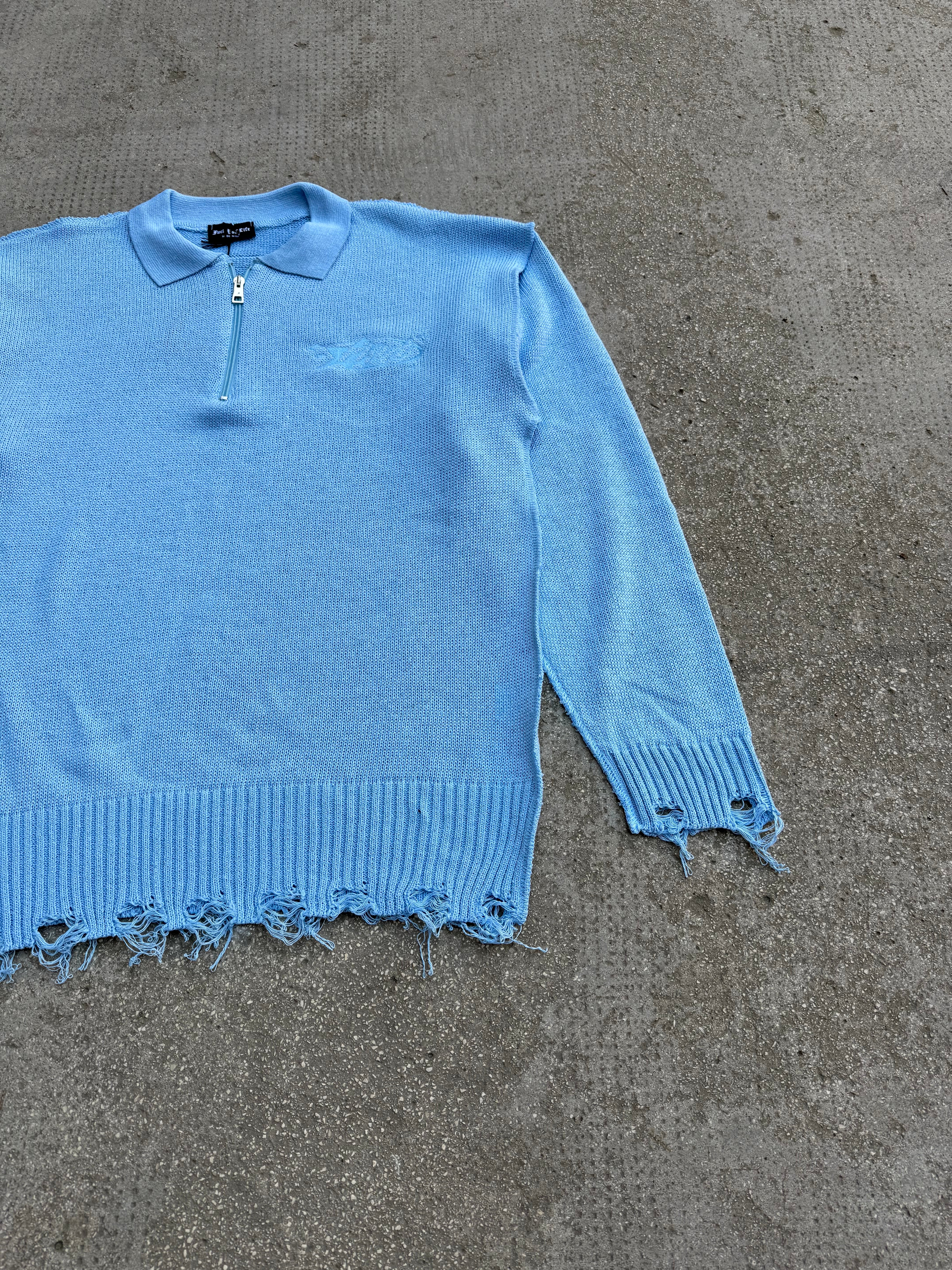 Polo in filo Zip Ricamata Light-Blue