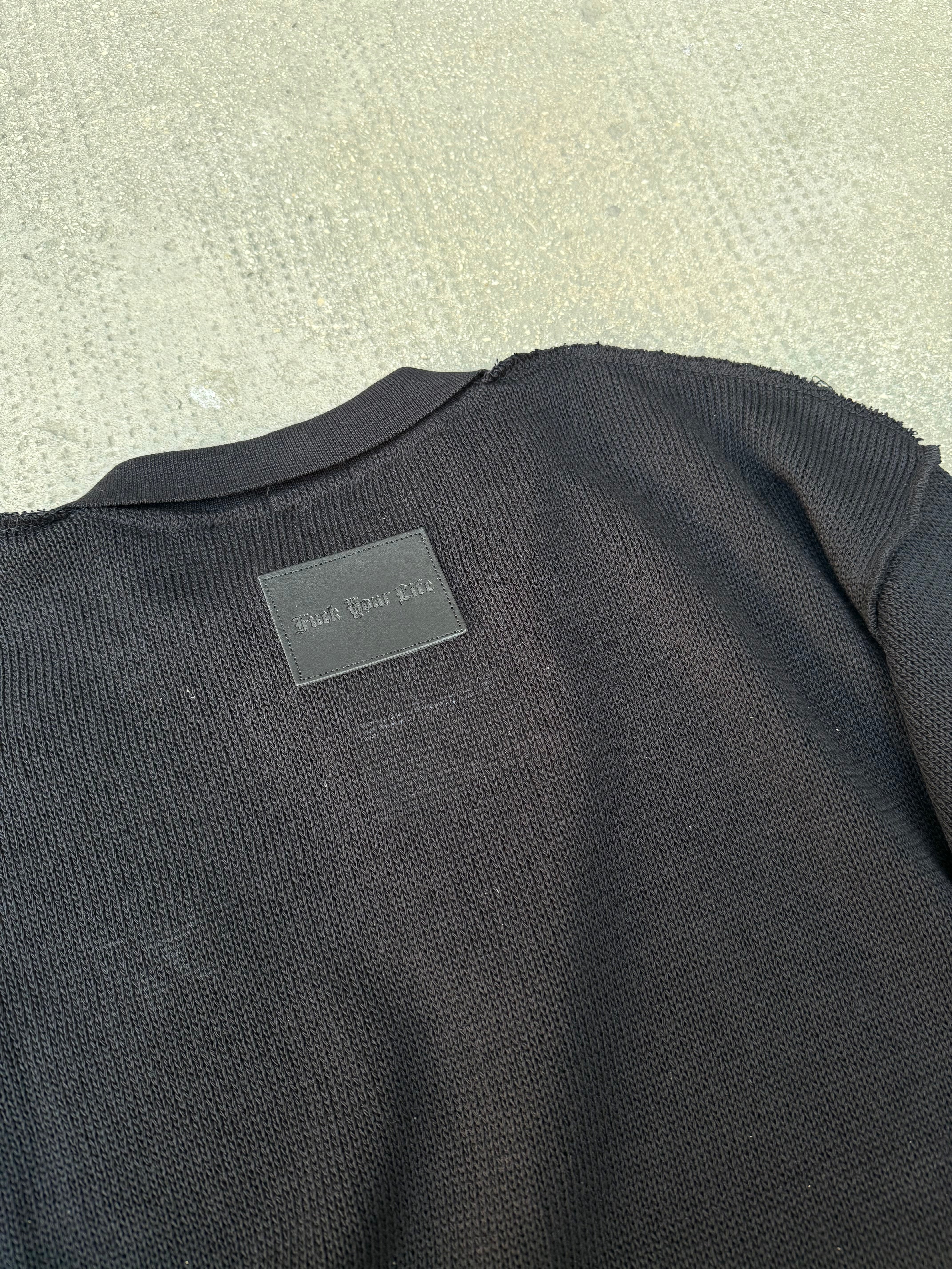 Polo in filo Zip Ricamata Black