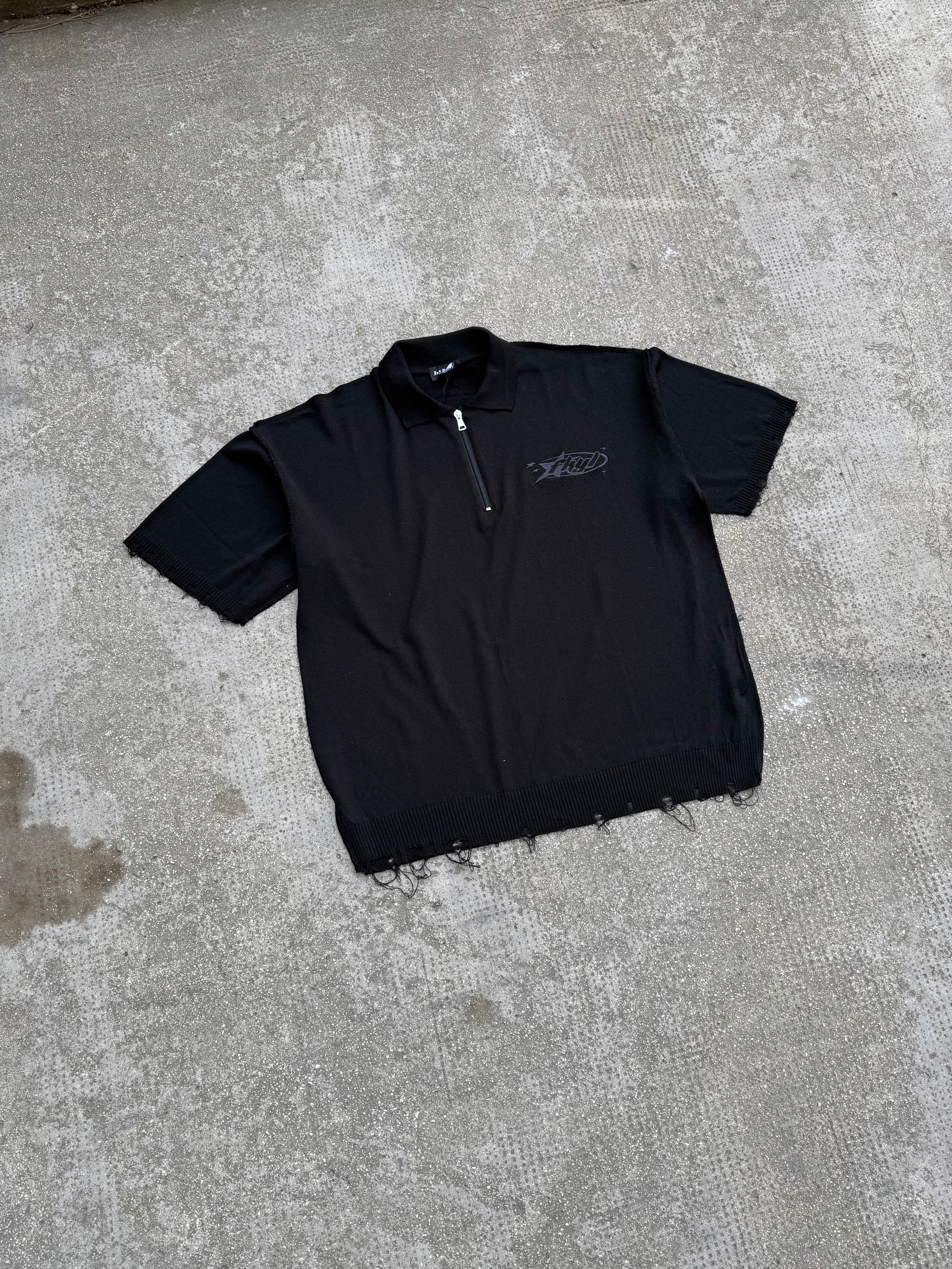 Polo in filo Zip Ricamata Black