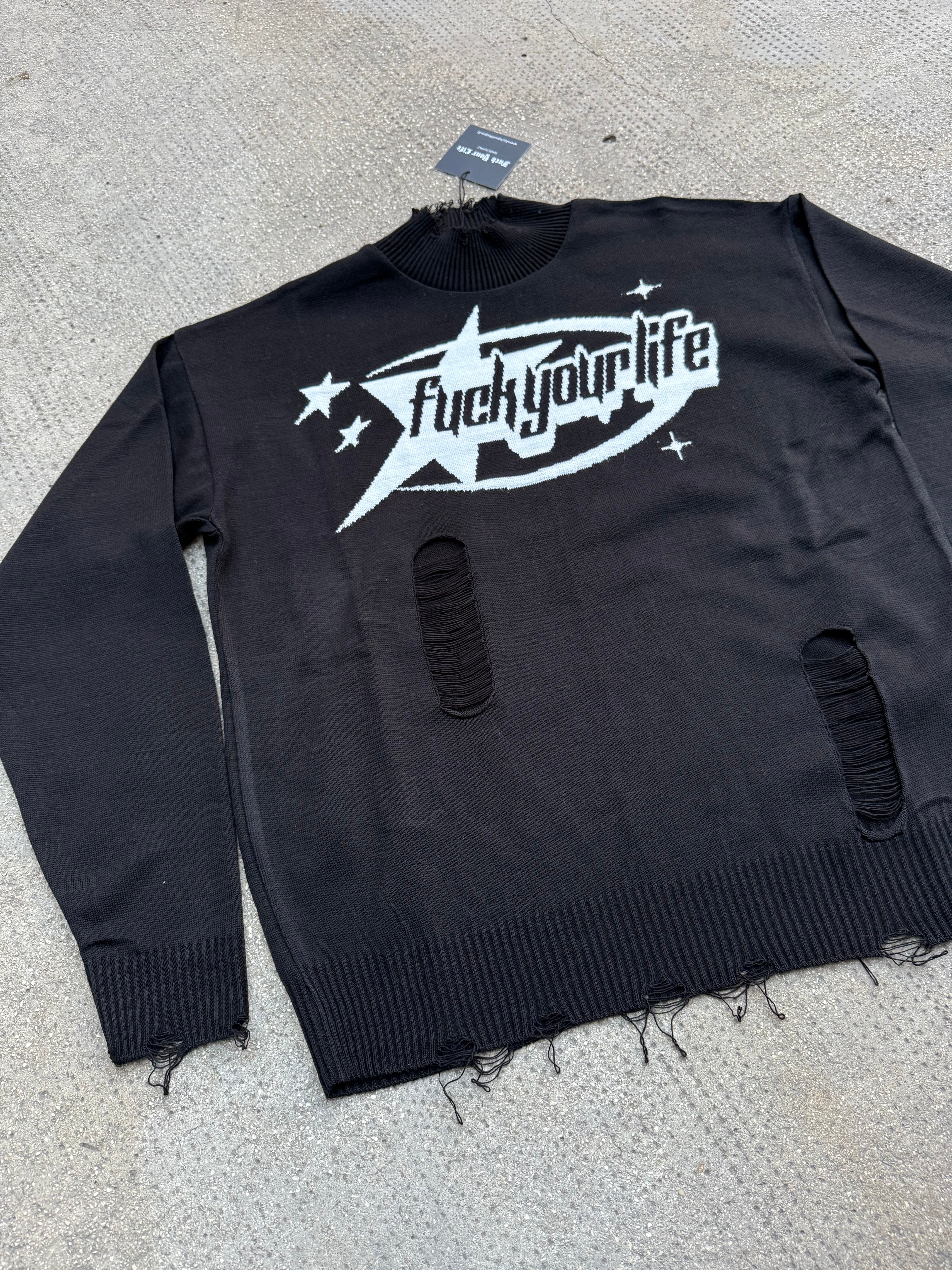 Maglione Logato Sfilacciato Black
