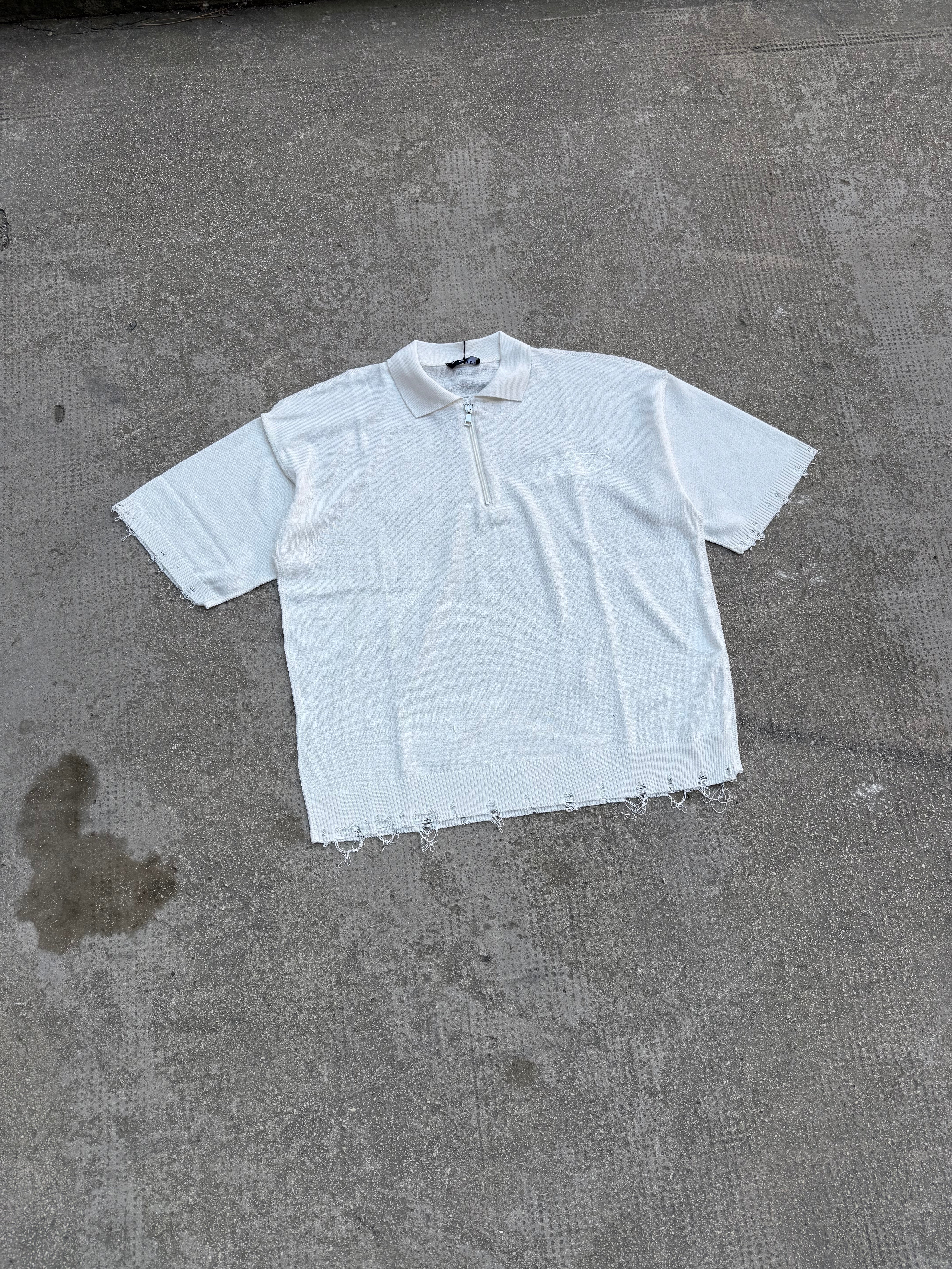 Polo in filo Zip Ricamata White