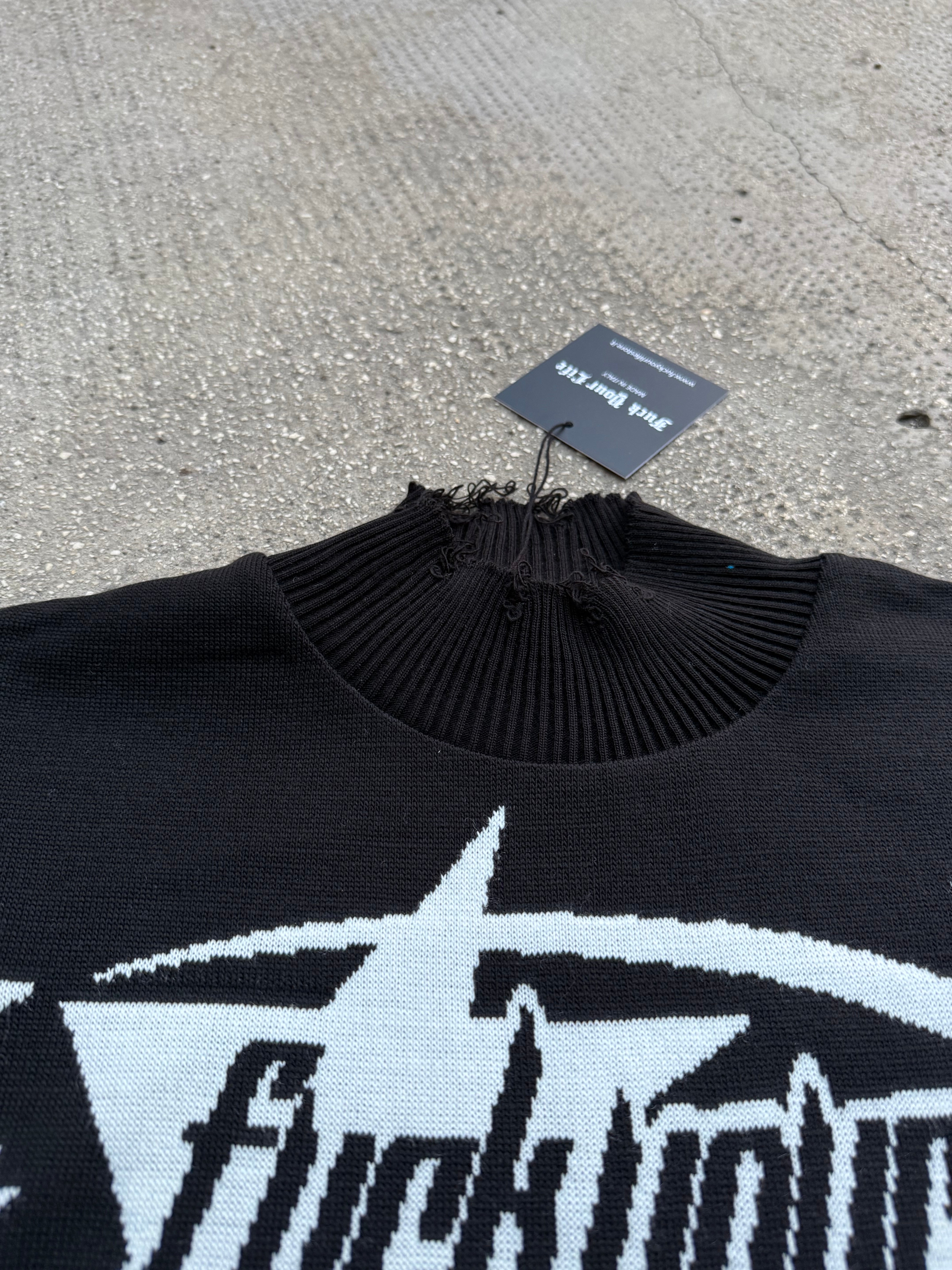 Maglione Logato Sfilacciato Black