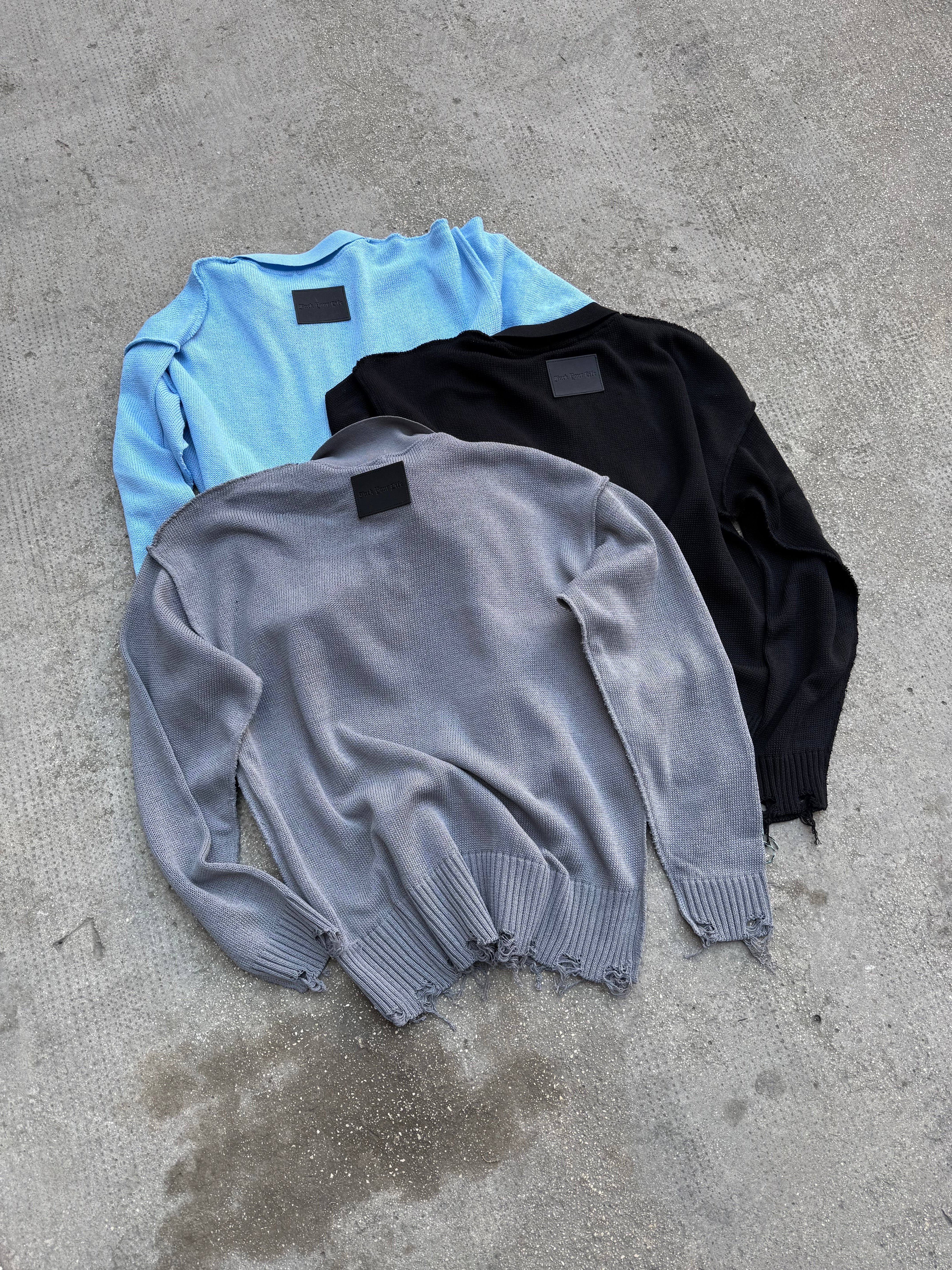 Polo in filo Zip Ricamata Light-Blue