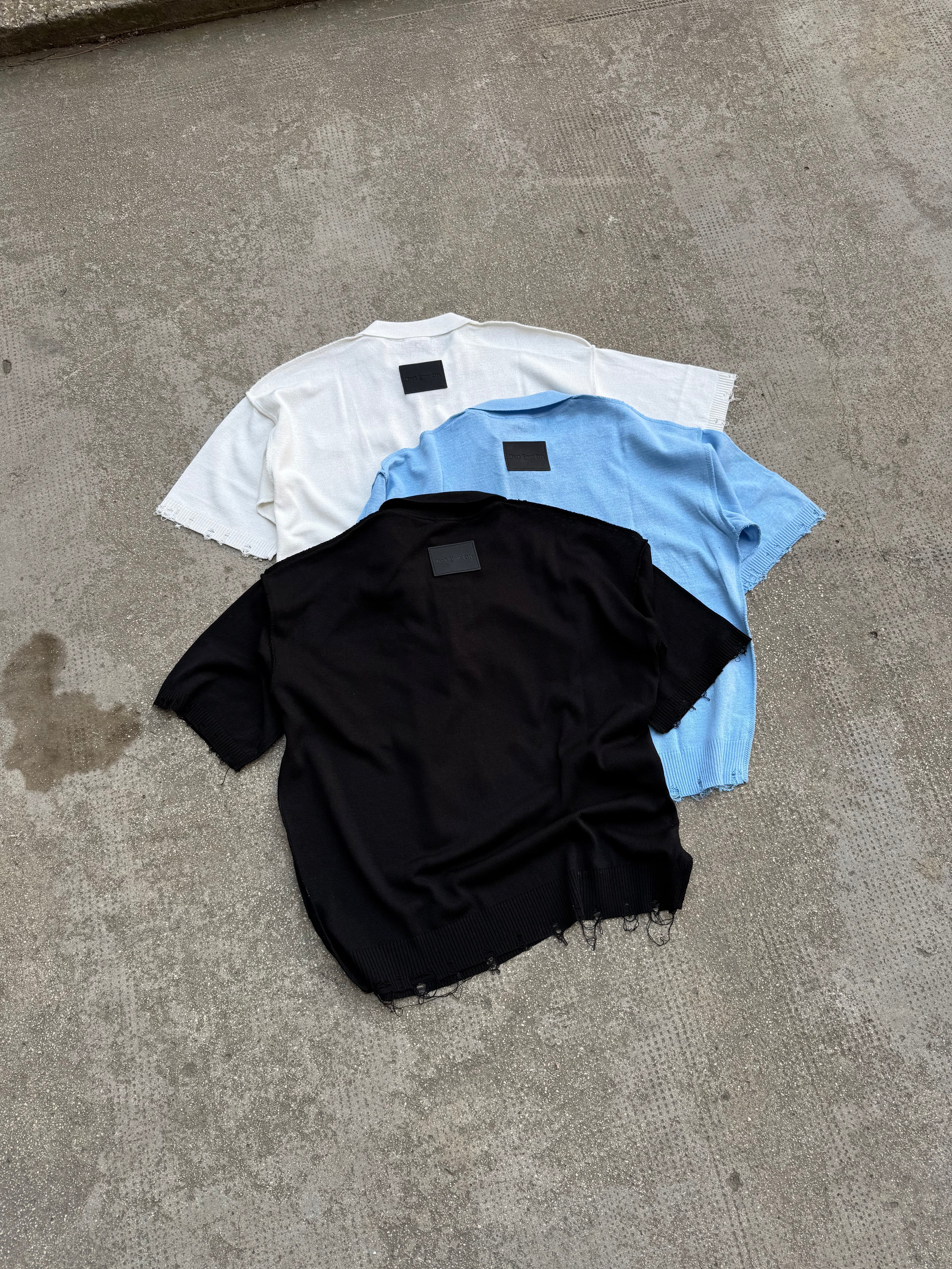 Polo in filo Zip Ricamata Light-Blue