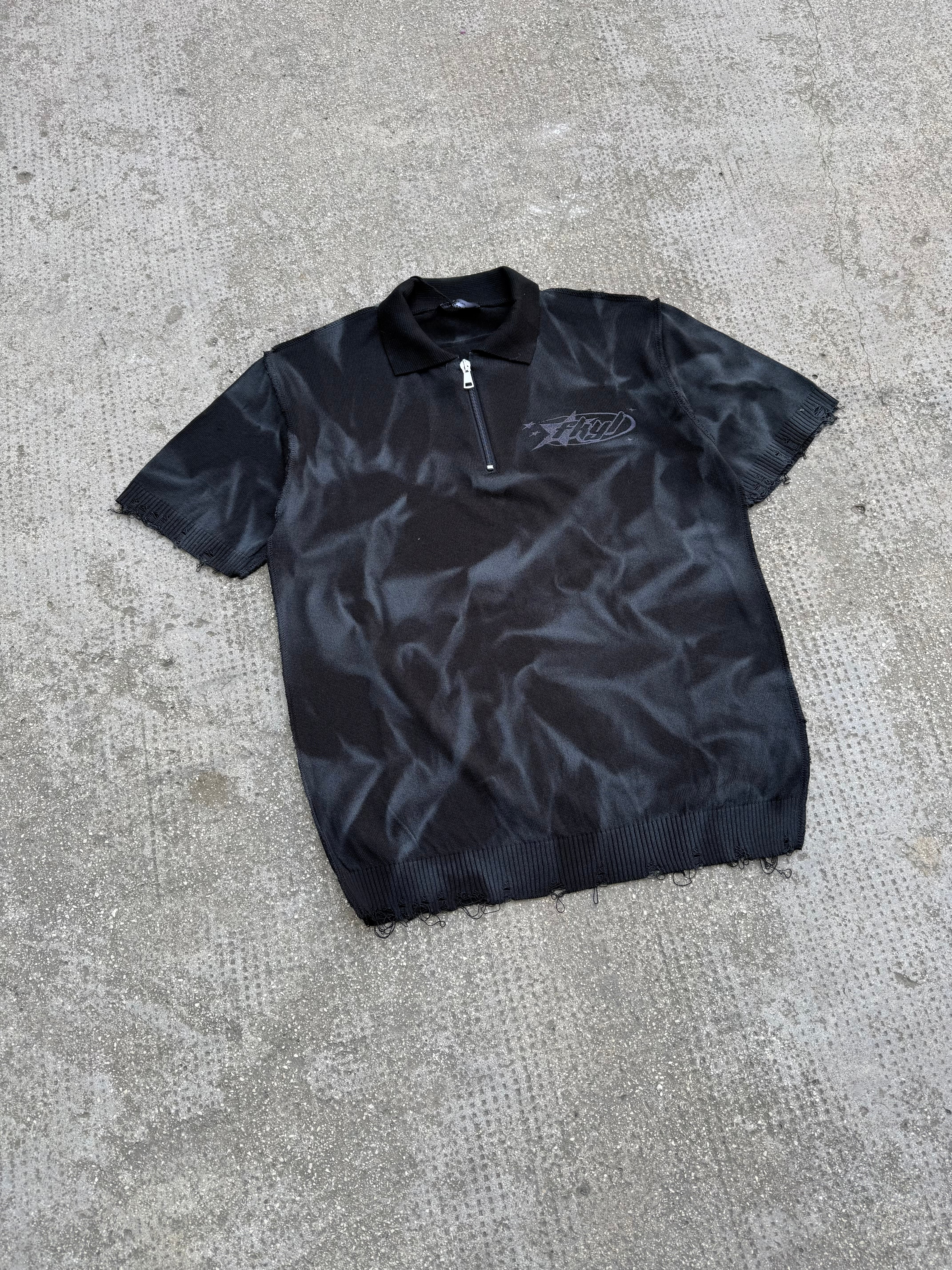10-16 ANNI Polo in filo Zip Ricamata Black Sfumata