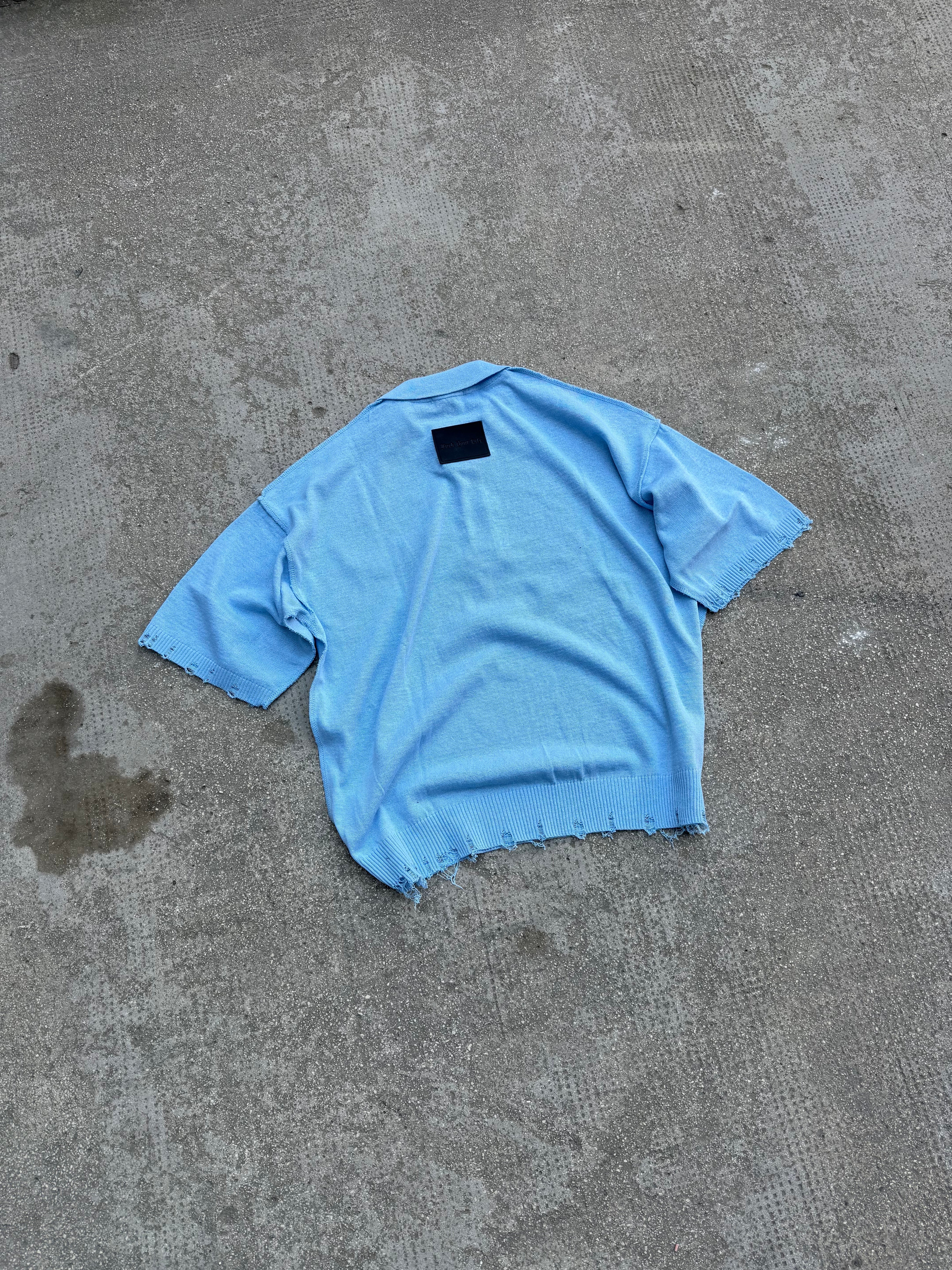 Polo in filo Zip Ricamata Light-Blue