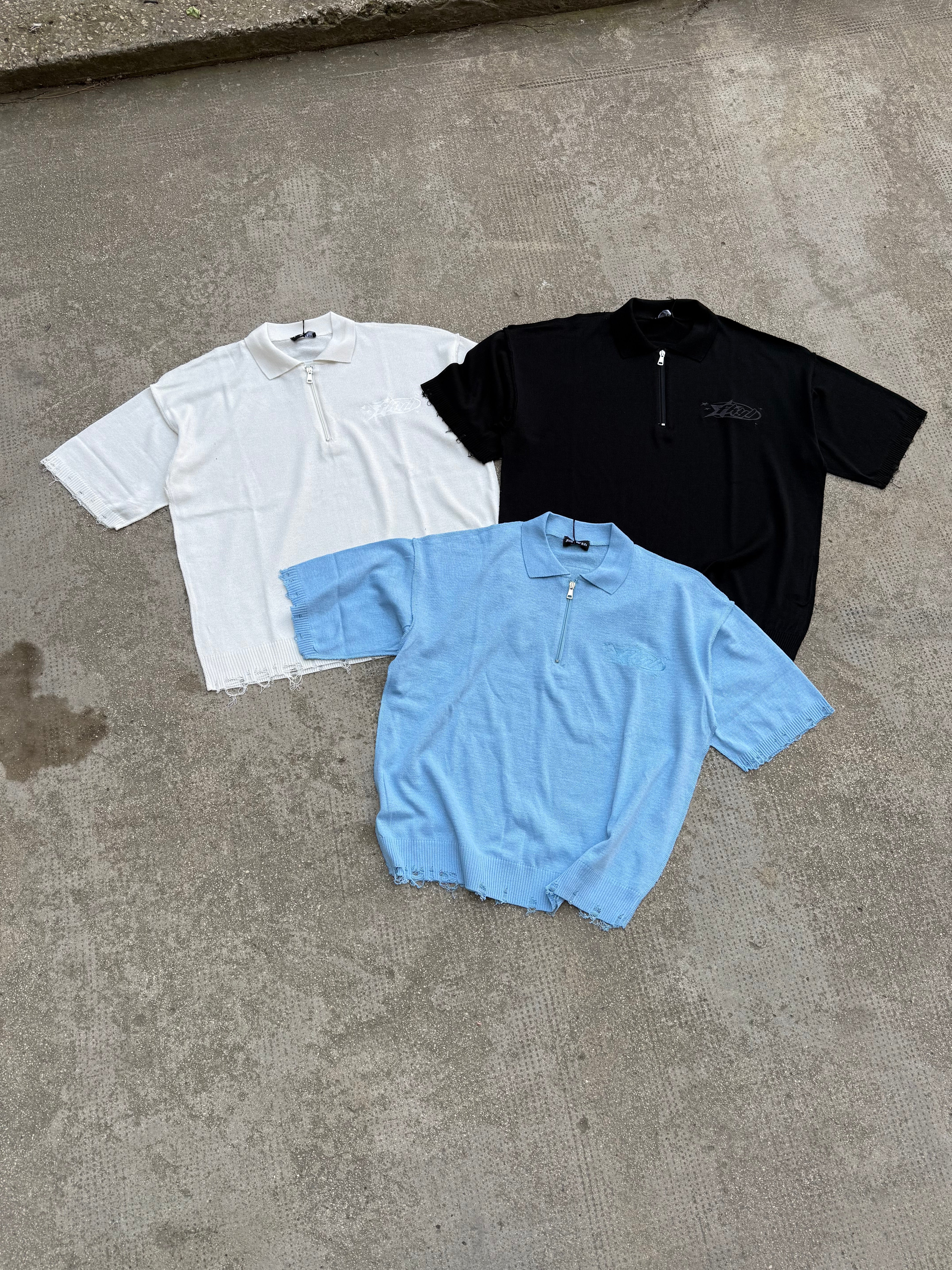 Polo in filo Zip Ricamata Light-Blue