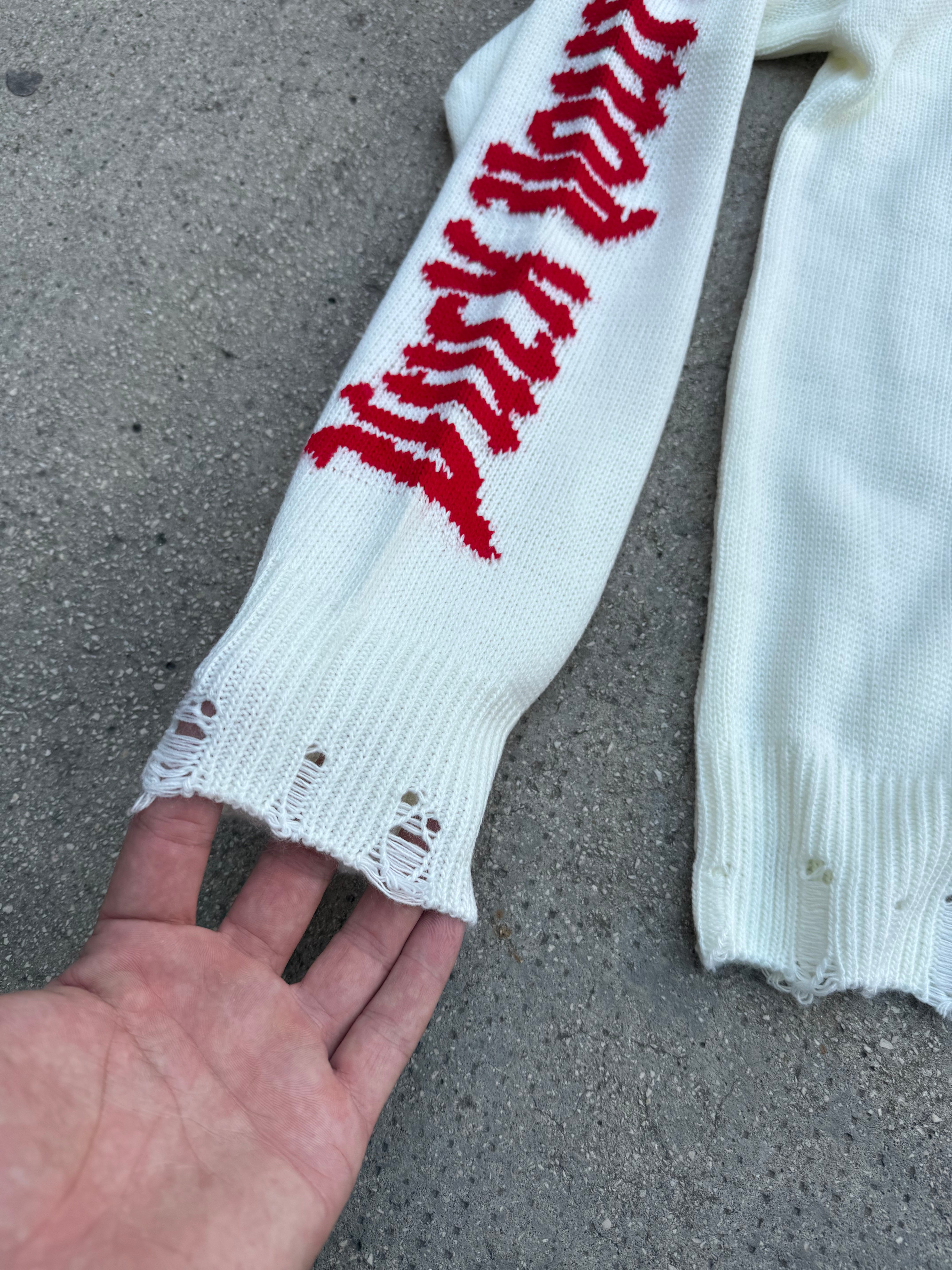Maglione Logato Sfilacciato White-Red